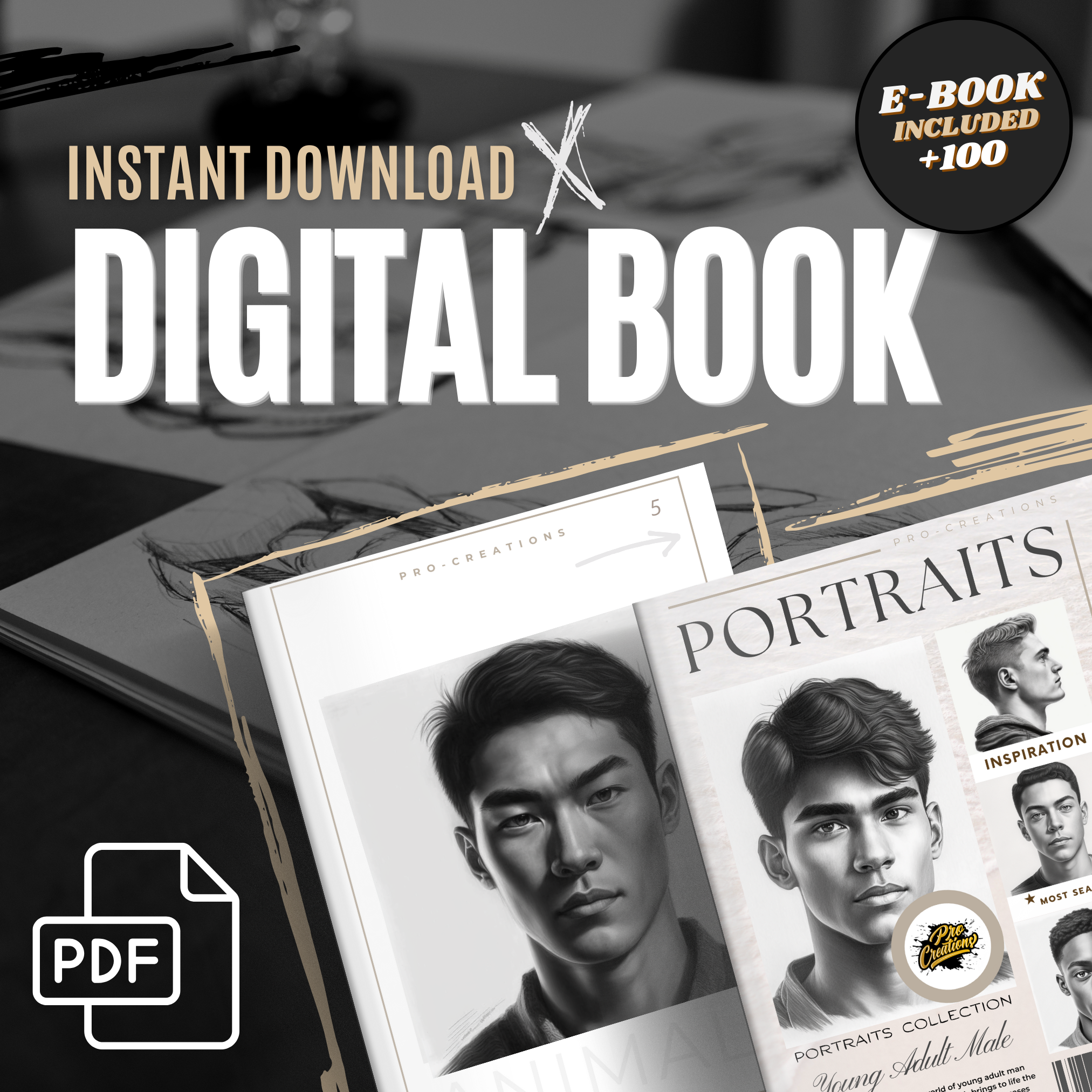 Young Adult Male Portraits Digital Design Collection: 100 Procreate & Sketchbook Images