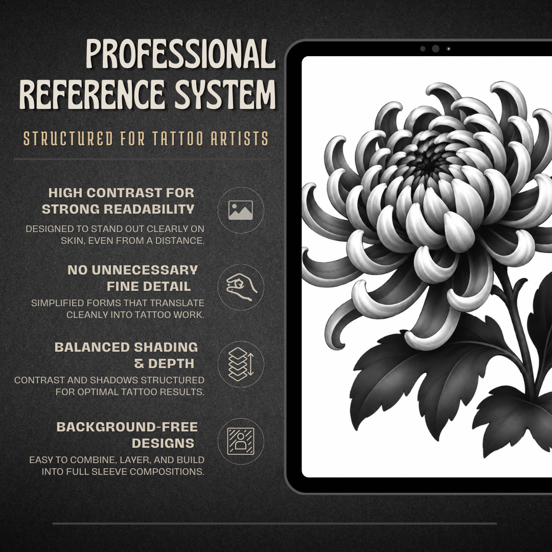 Chrysanthemum Procreate tattoo brush stamp set — design 5