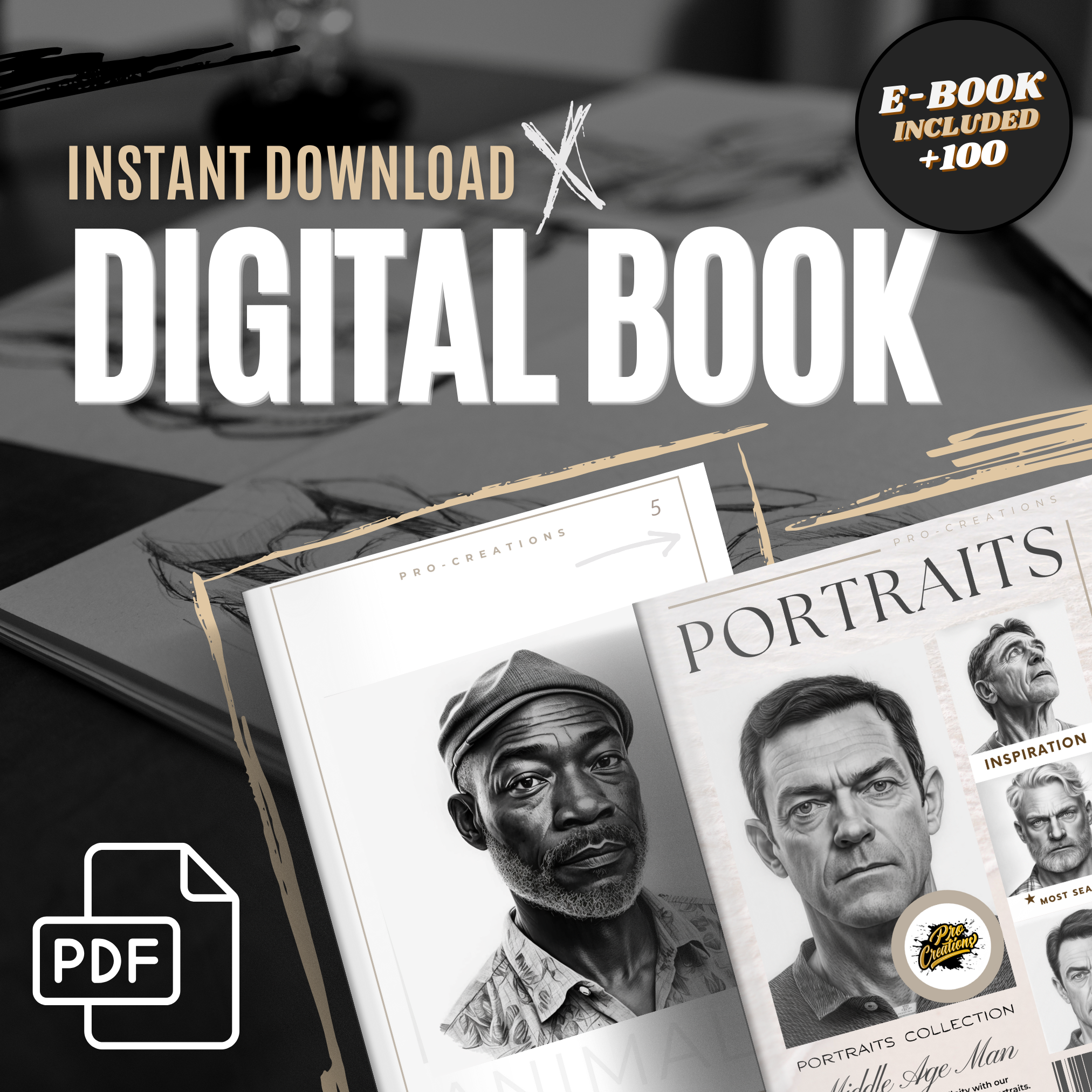 Colección de diseño digital de retratos de hombres de mediana edad: 100 imágenes de Procreate y Sketchbook