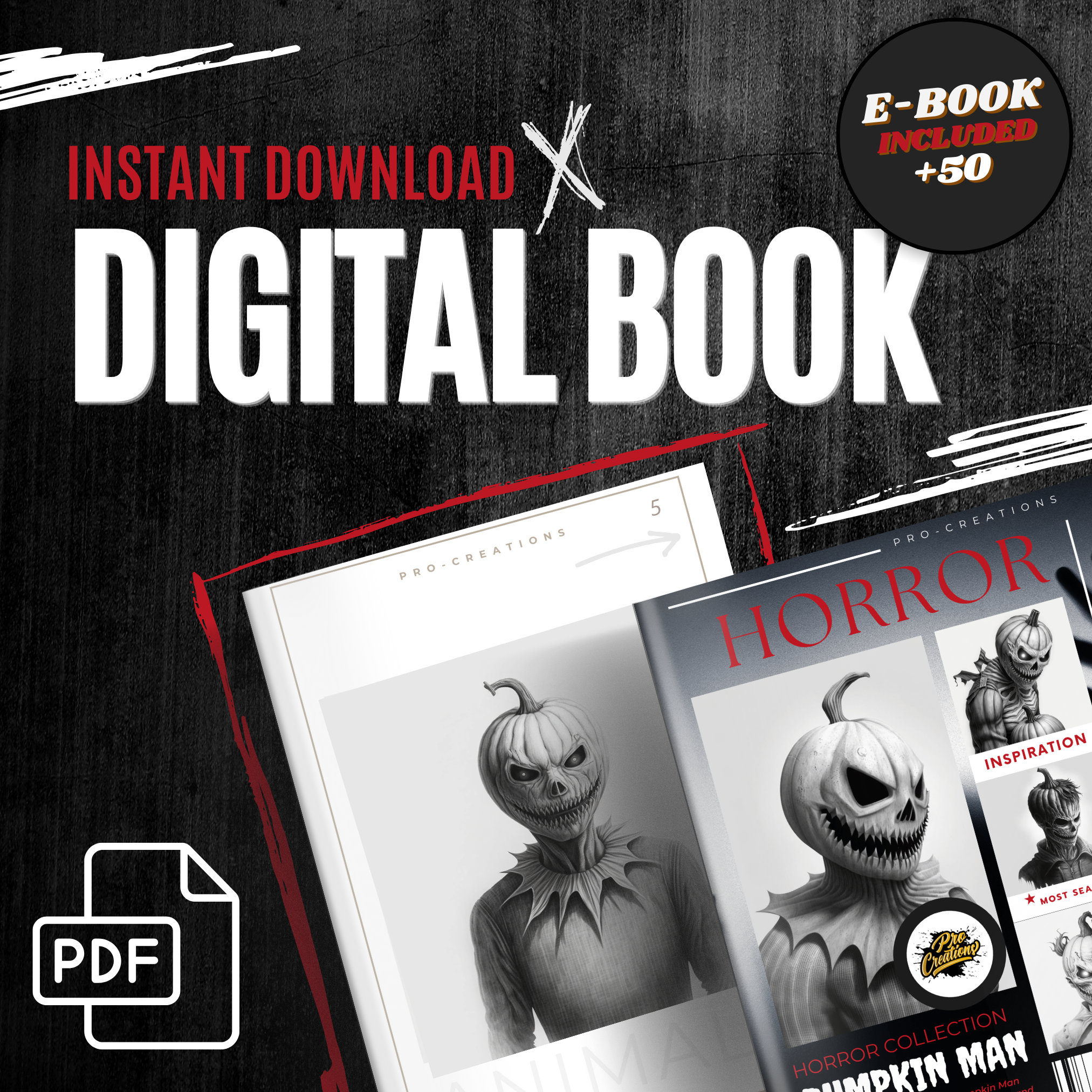 Kürbismann Digitale Horror-Designsammlung: 50 Procreate- und Skizzenbuchbilder