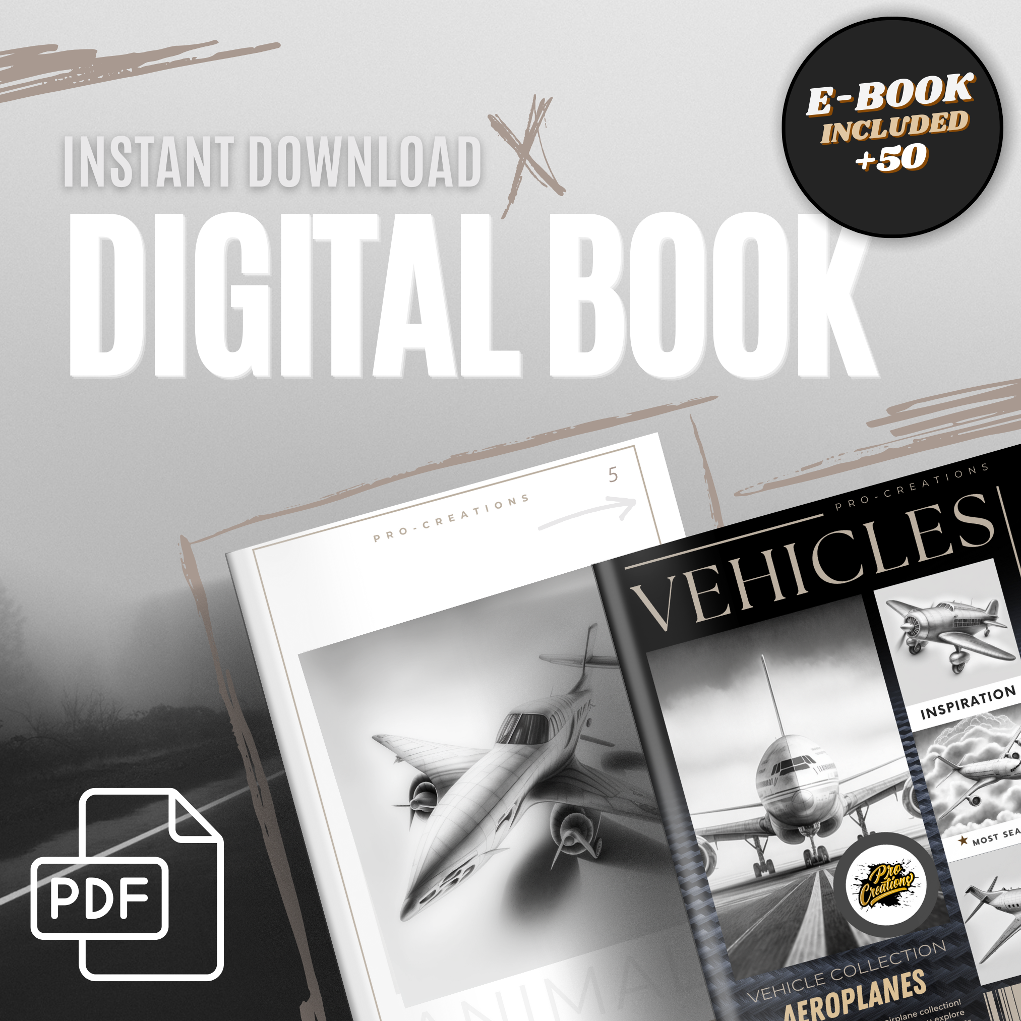 Colección de diseño digital de aviones: 50 imágenes de Procreate y Sketchbook