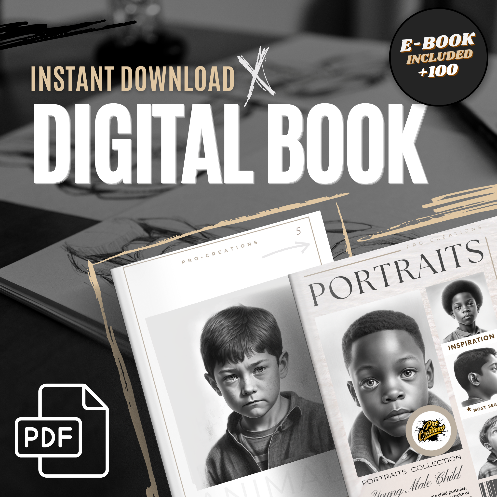 Digitale Designsammlung „Junge Jungenporträts“: 100 Procreate- und Skizzenbuchbilder