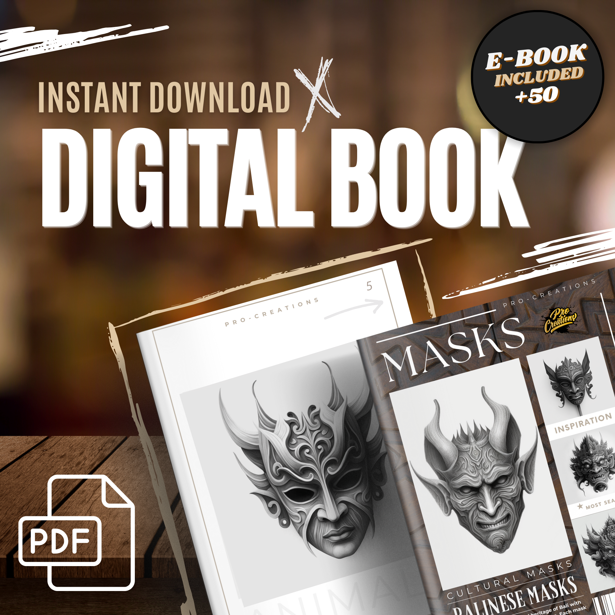 Colección de diseño de referencia digital de máscaras de Bali: 50 imágenes de Procreate y Sketchbook