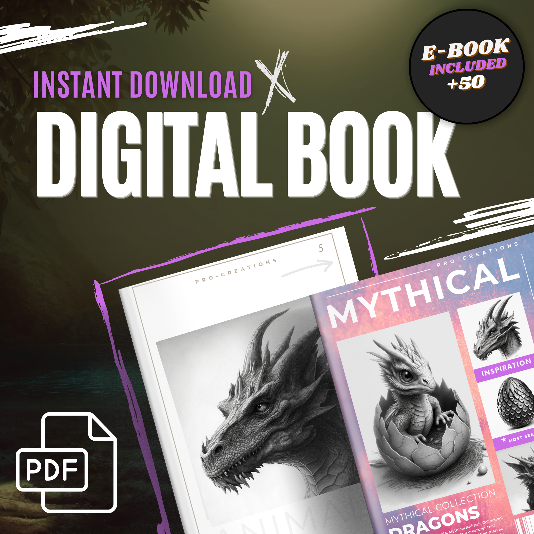 Colección de diseño digital Dragons: 50 imágenes de Procreate y Sketchbook