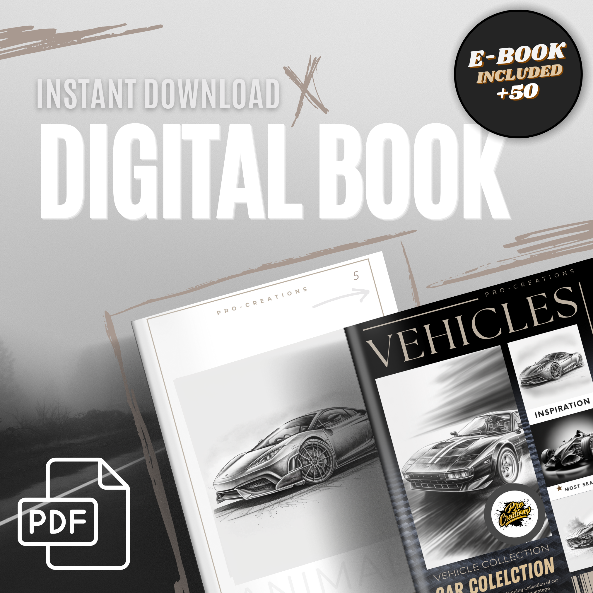 Digitale Designsammlung „Autos“: 50 Procreate- und Skizzenbuchbilder
