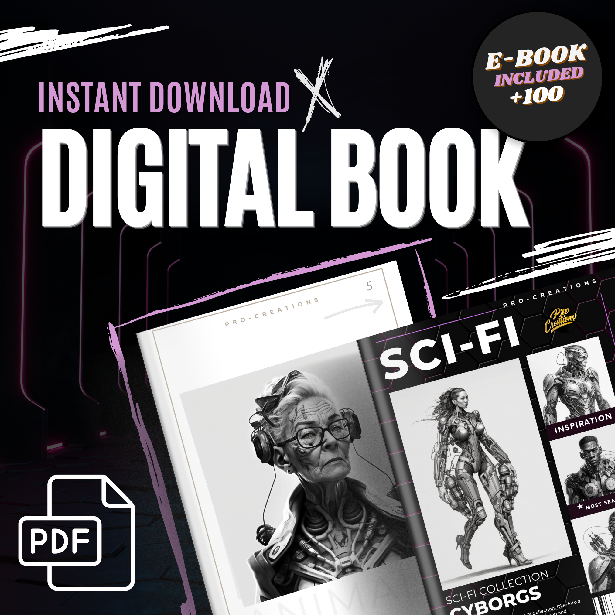 Colección de diseño de ciencia ficción digital Cyborgs: 100 imágenes de Procreate y Sketchbook