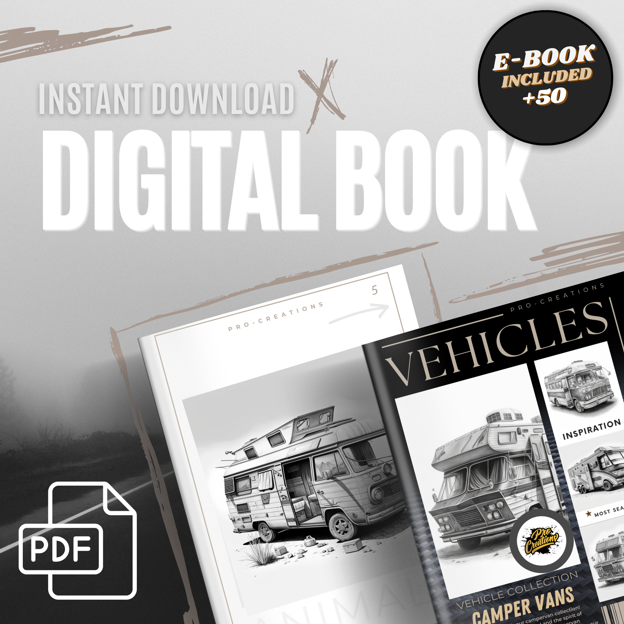 Colección de diseño digital Camper Vans: 50 imágenes de Procreate y Sketchbook