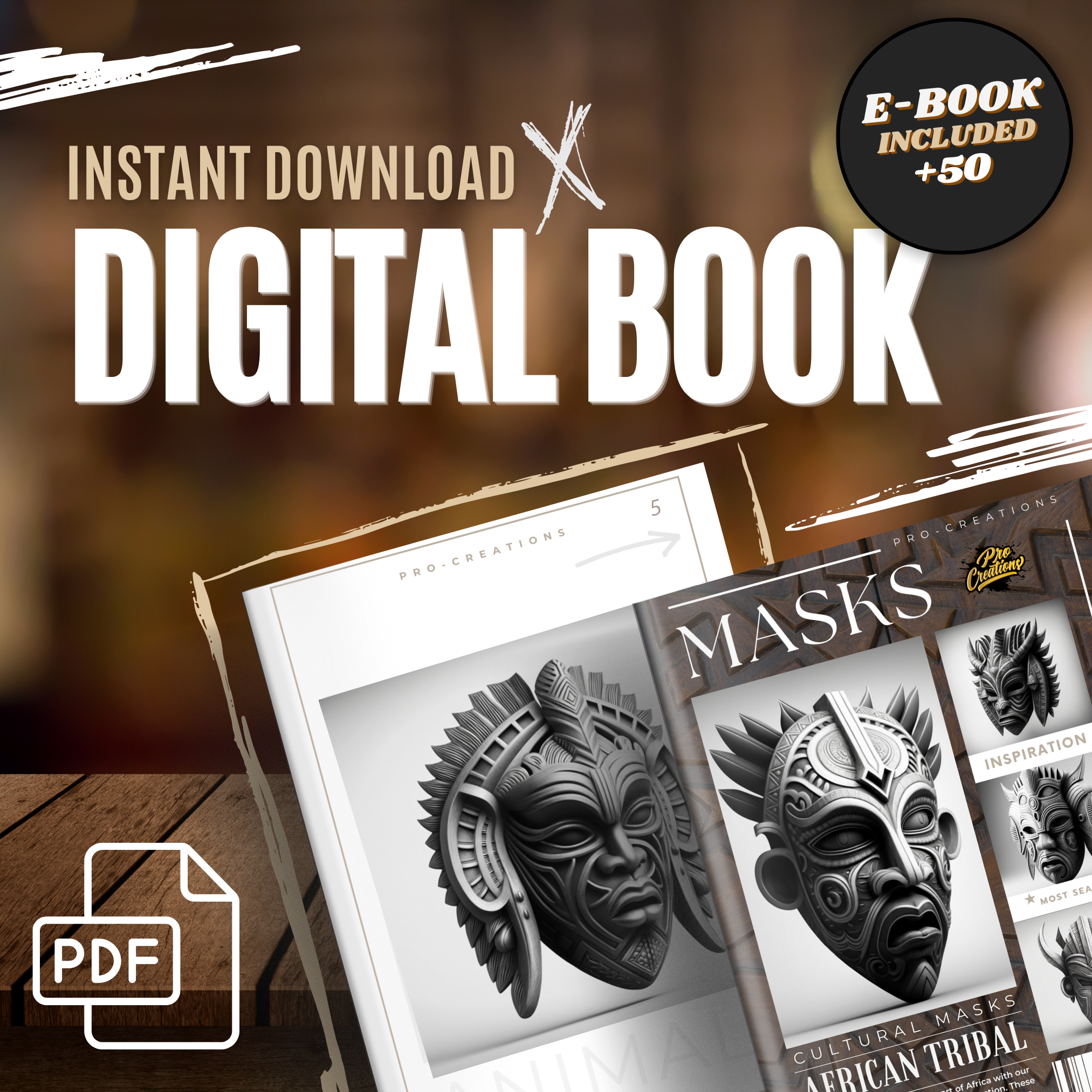 Colección de diseños de referencia digital de máscaras culturales africanas: 50 imágenes de Procreate y Sketchbook