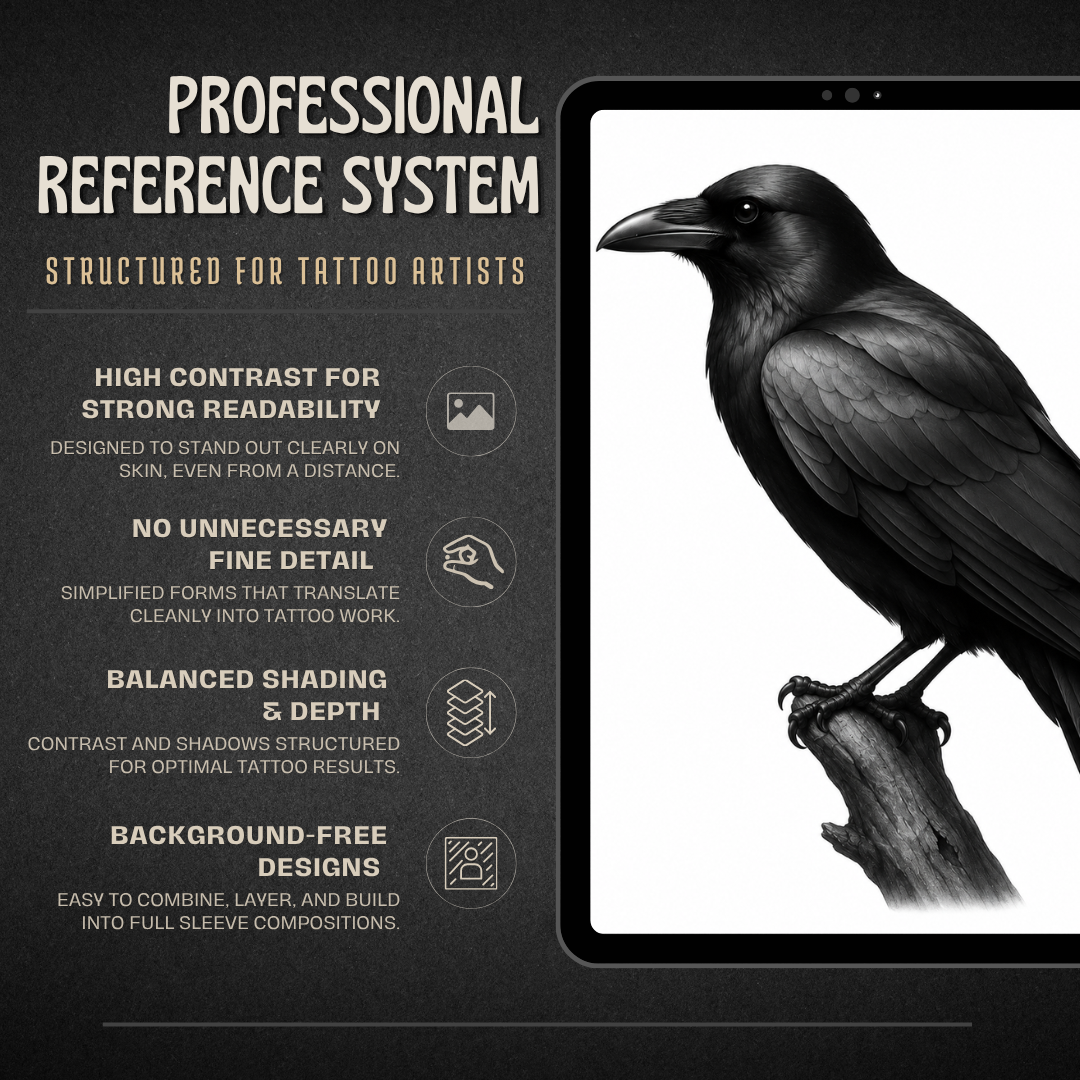 Crows Procreate Brush Set | 40 Tattoo Designs + Stencils