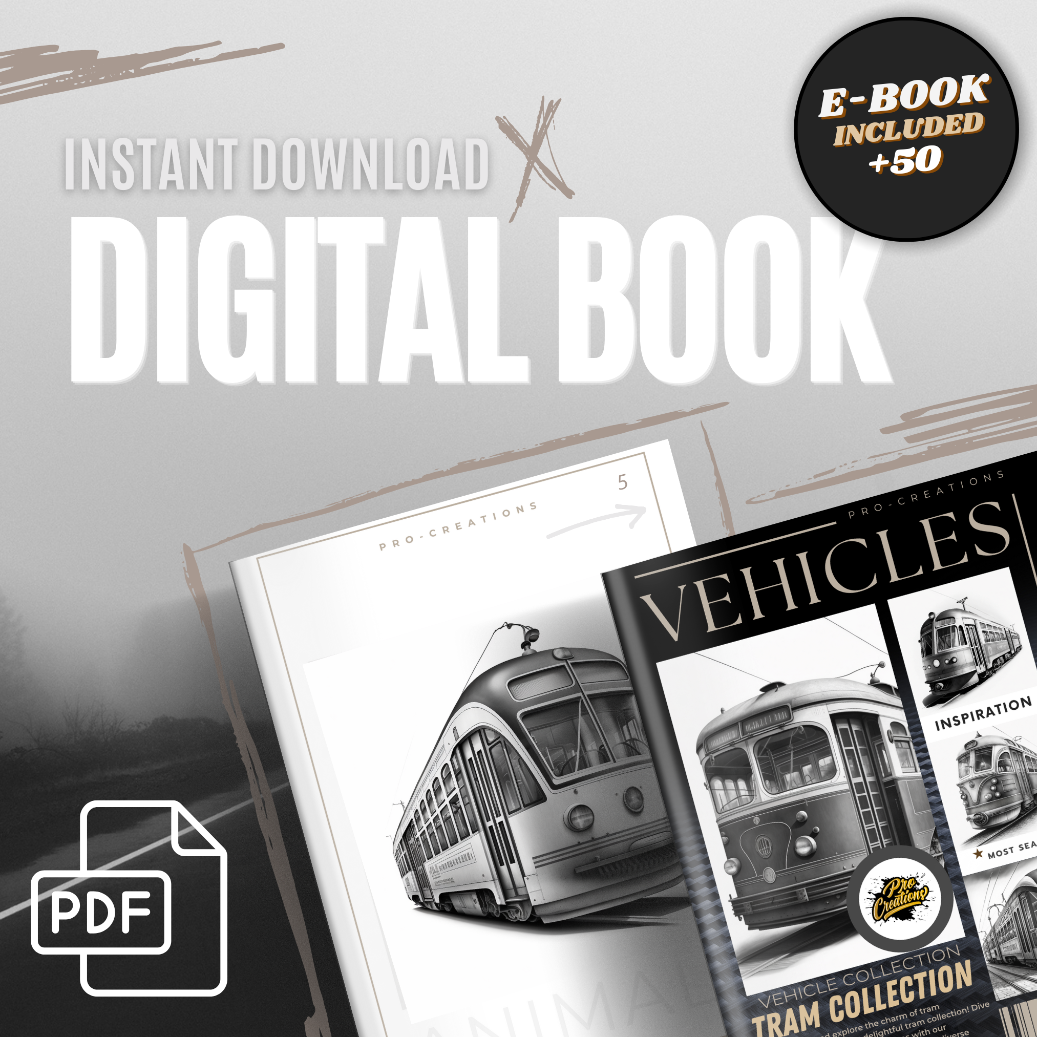 Digitale Designsammlung „Trams“: 50 Procreate- und Skizzenbuchbilder