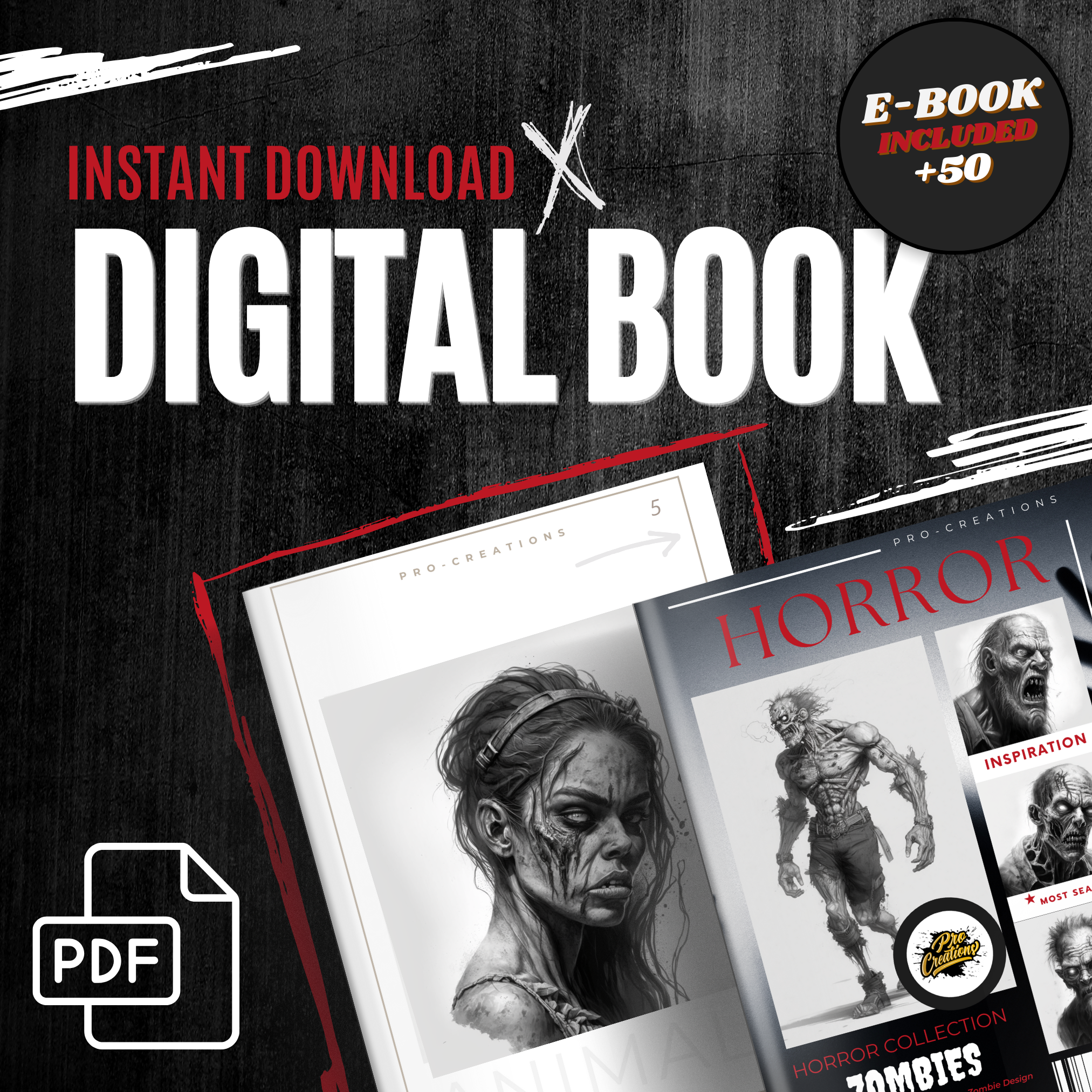 Digitale Horror-Designsammlung „Zombies“: 50 Procreate- und Skizzenbuchbilder