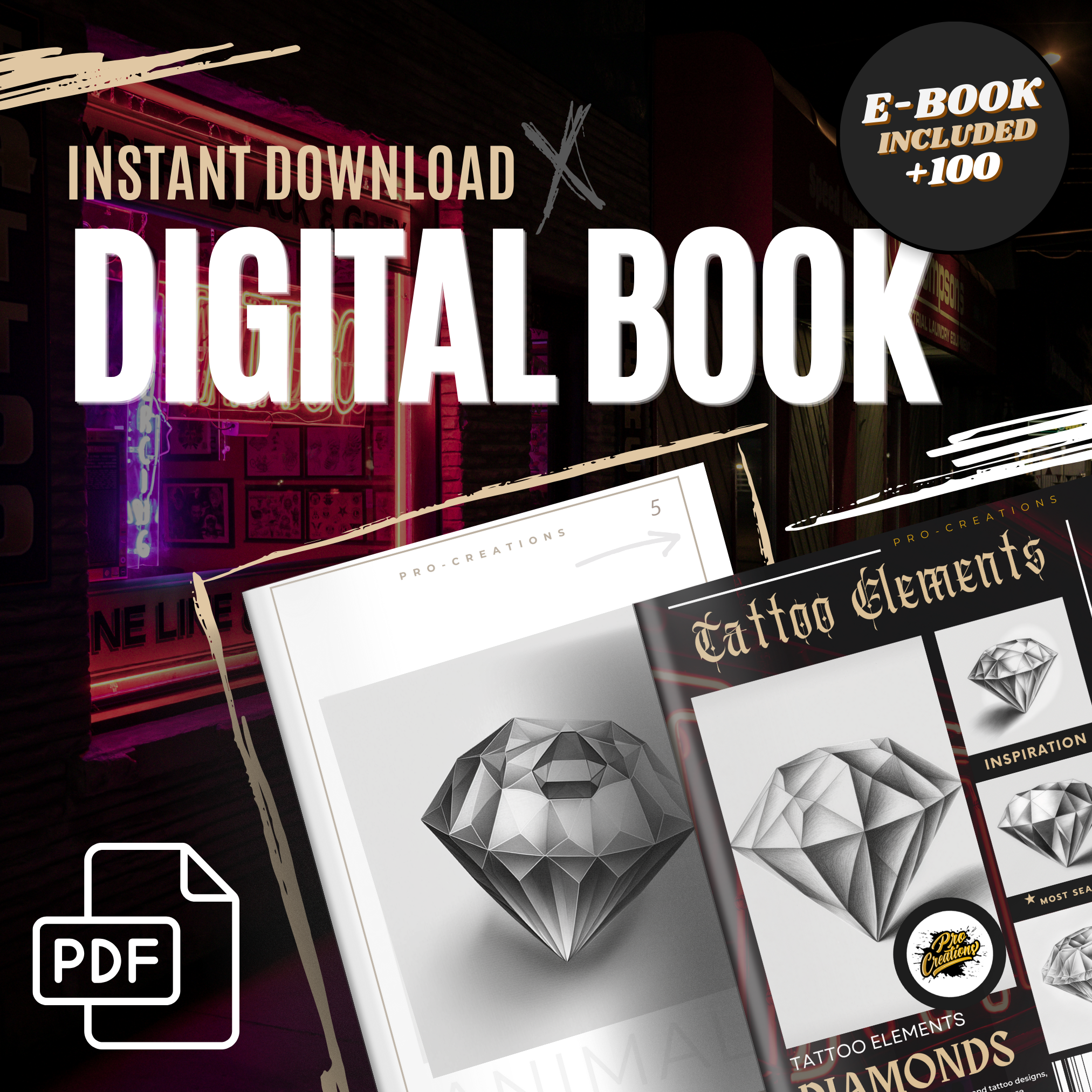Diamonds Digital Tattoo Element Design Collection: 100 Procreate & Sketchbook Images