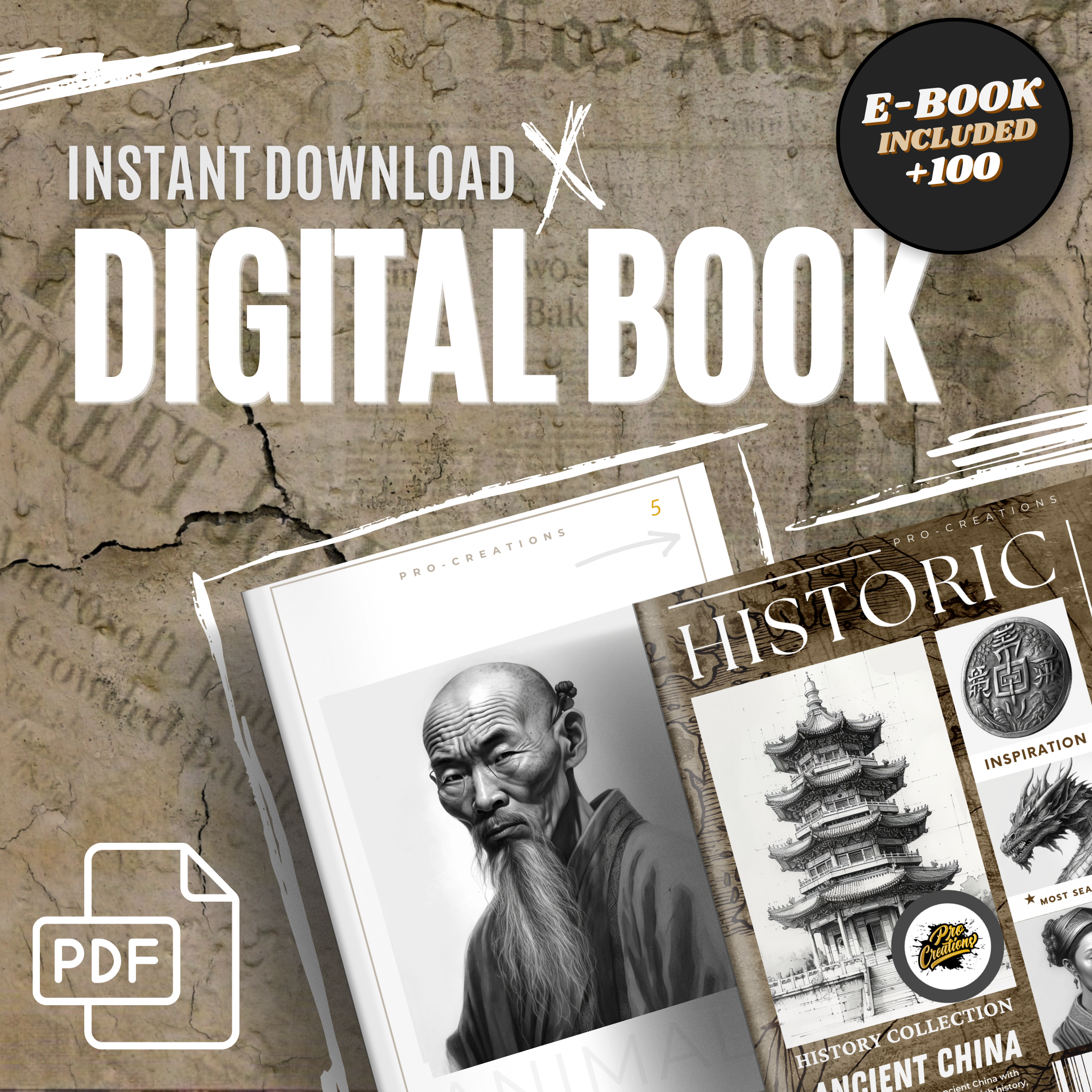 Digitale Designsammlung des alten China: 100 Procreate- und Skizzenbuchbilder
