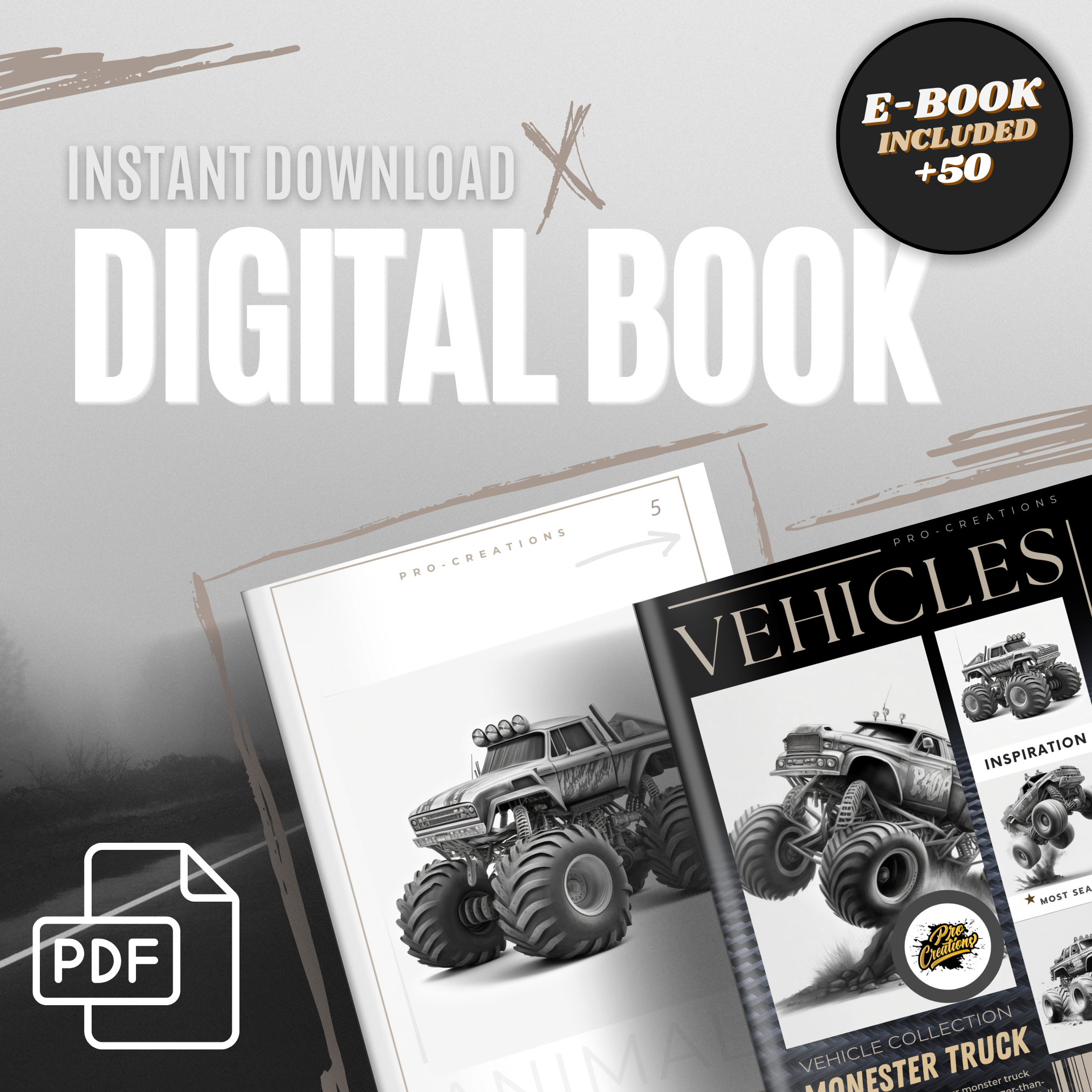 Colección de diseño digital de Monster Trucks: 50 imágenes de Procreate y Sketchbook