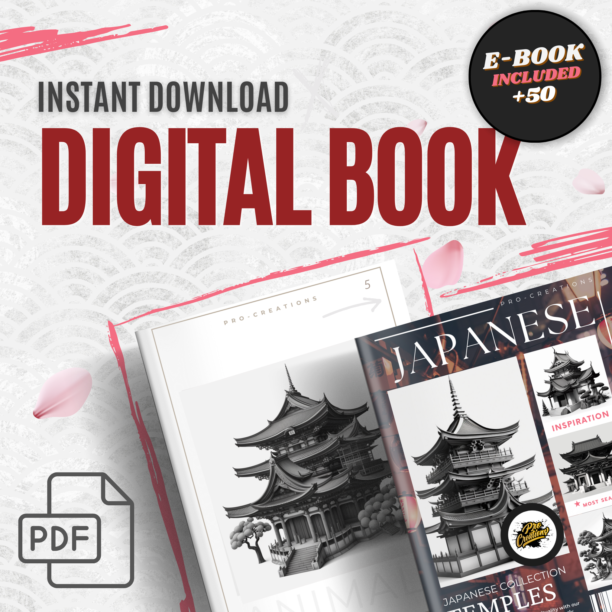Colección de diseños de referencia digital de templos japoneses: 50 imágenes de Procreate y Sketchbook
