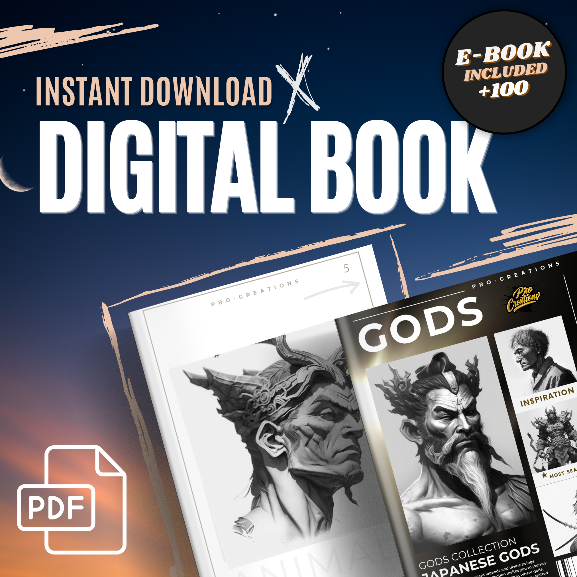 Japanese Gods Digital Design Collection: 50 Procreate & Sketchbook Images
