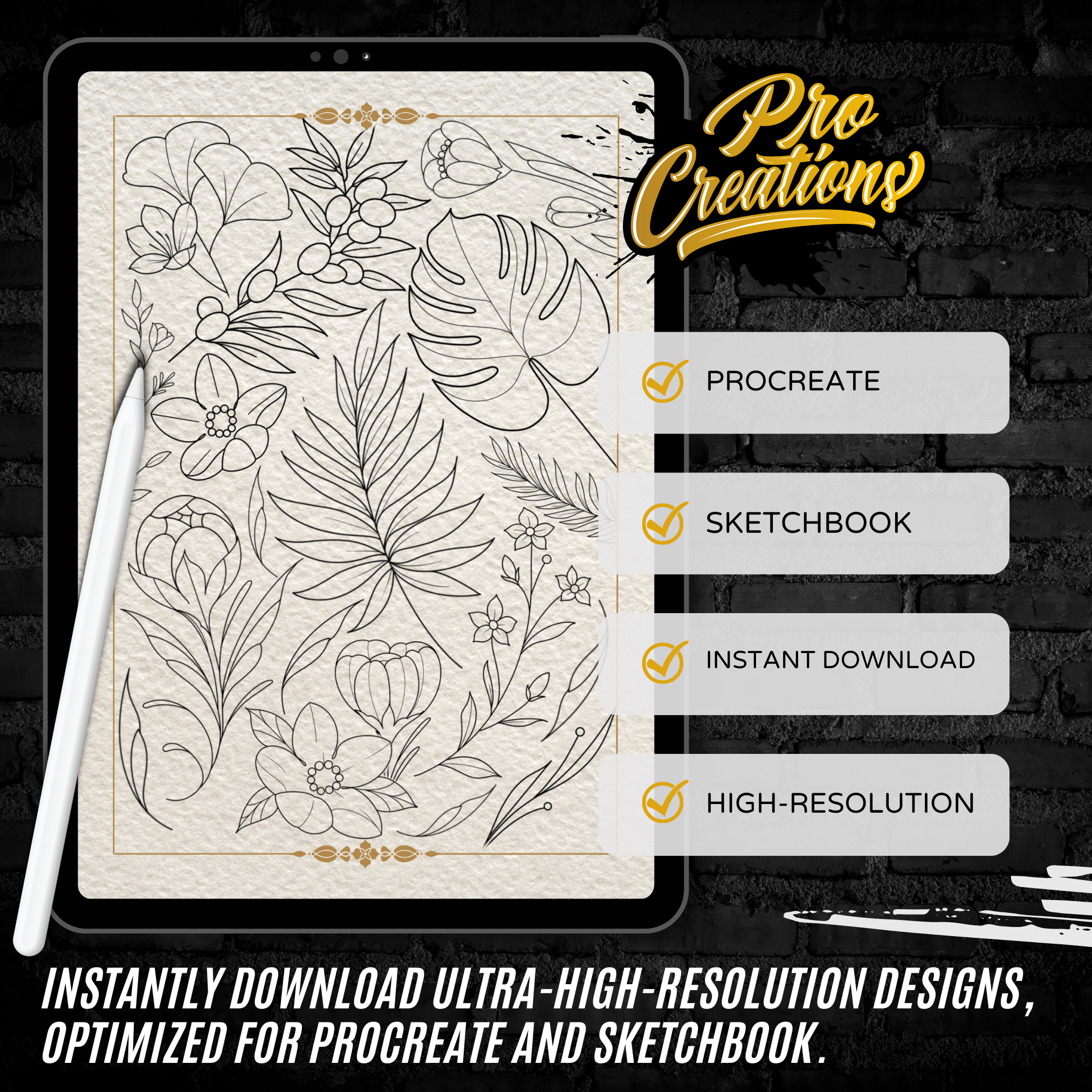 Neo-Traditional Botanical Beauty Flash Stamp Pack – Bold Floral & Nature Tattoo Designs for Procreate & Sketchbook