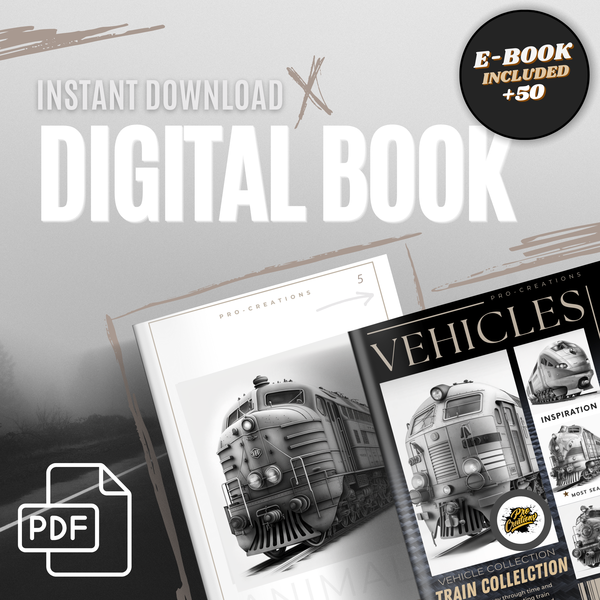 Colección de diseño digital Trains: 50 imágenes de Procreate y Sketchbook