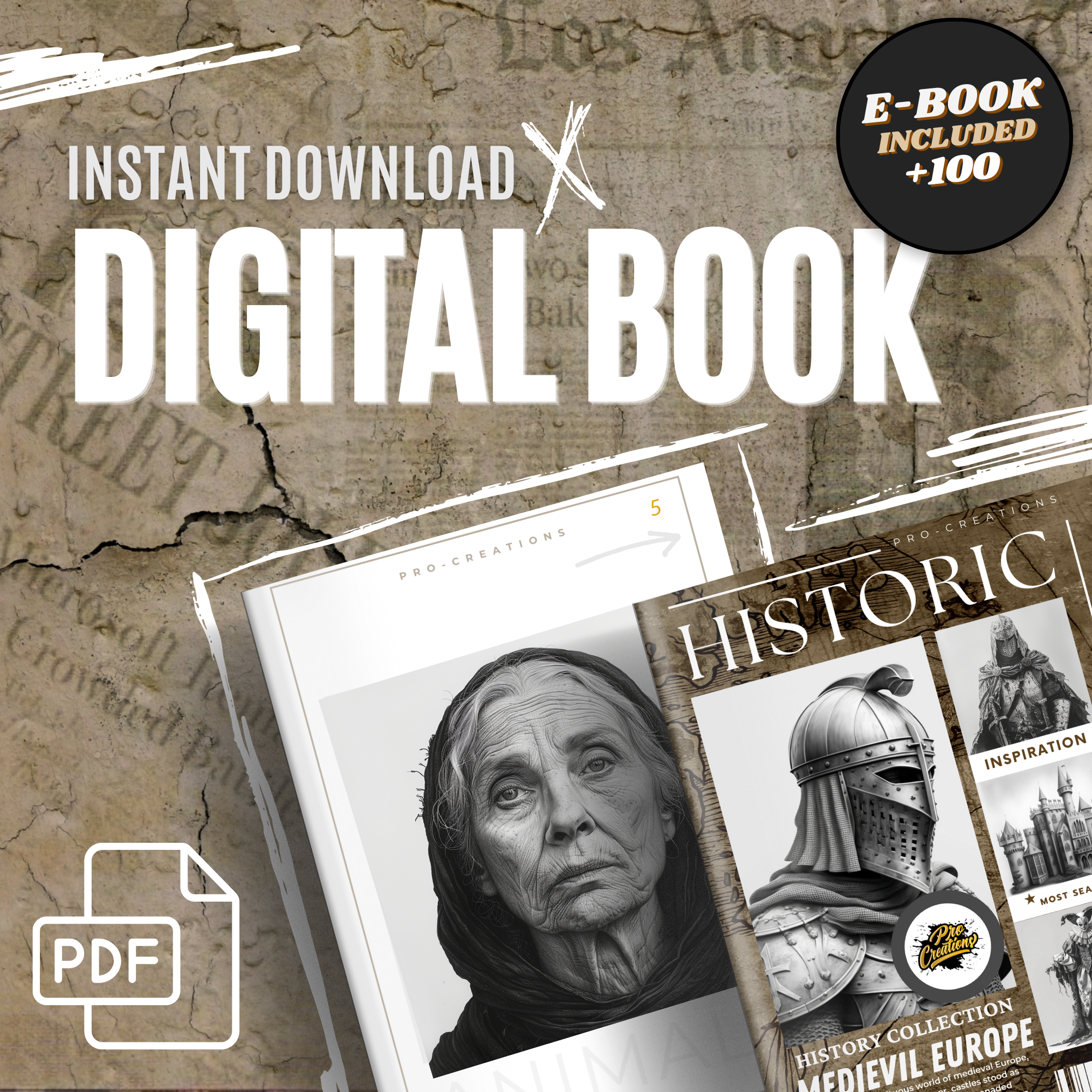 Colección de diseño digital de la Europa medieval: 100 imágenes de Procreate y Sketchbook