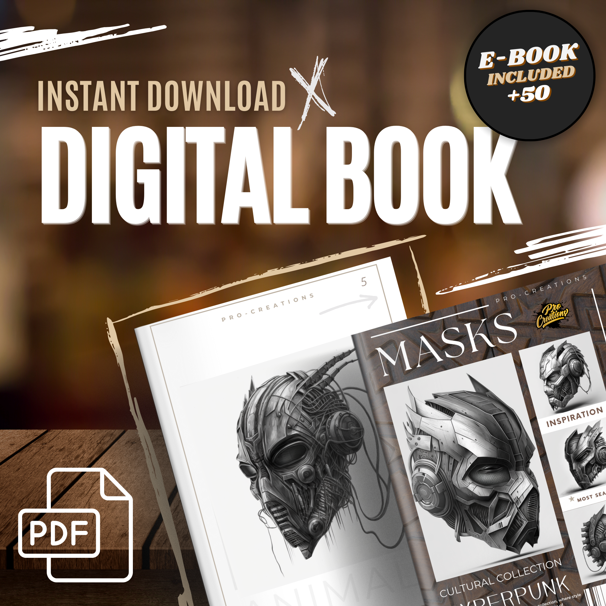 Digitale Referenzdesignsammlung für Cyberpunk-Masken: 50 Procreate- und Skizzenbuchbilder