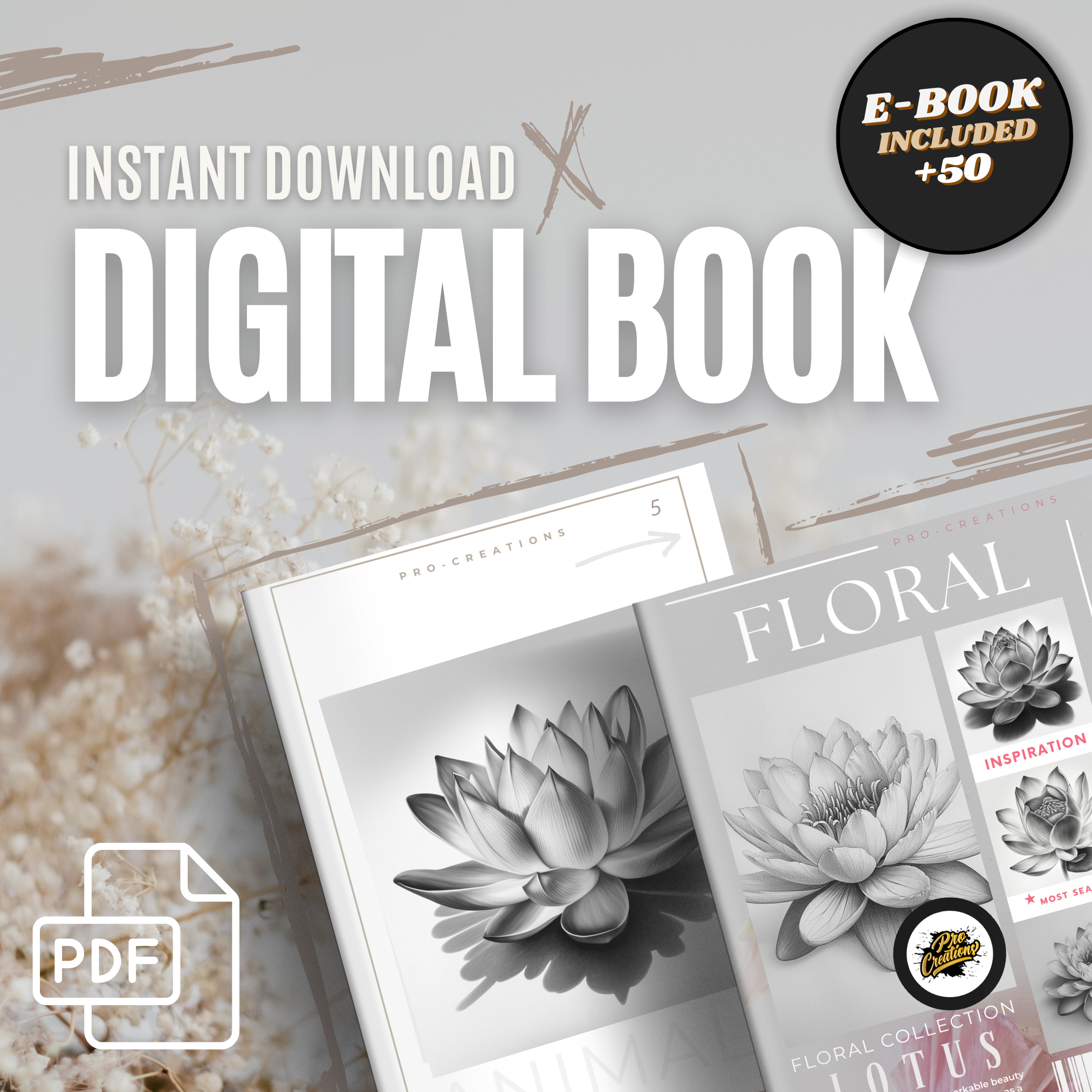 Lotus Flowers Digital Design Collection: 50 Procreate & Sketchbook Images