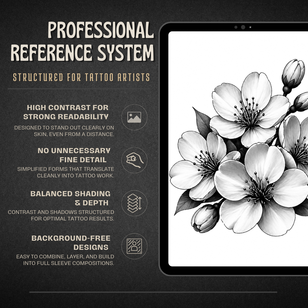 Cherry Blossoms Procreate tattoo brush stamp set — design 5