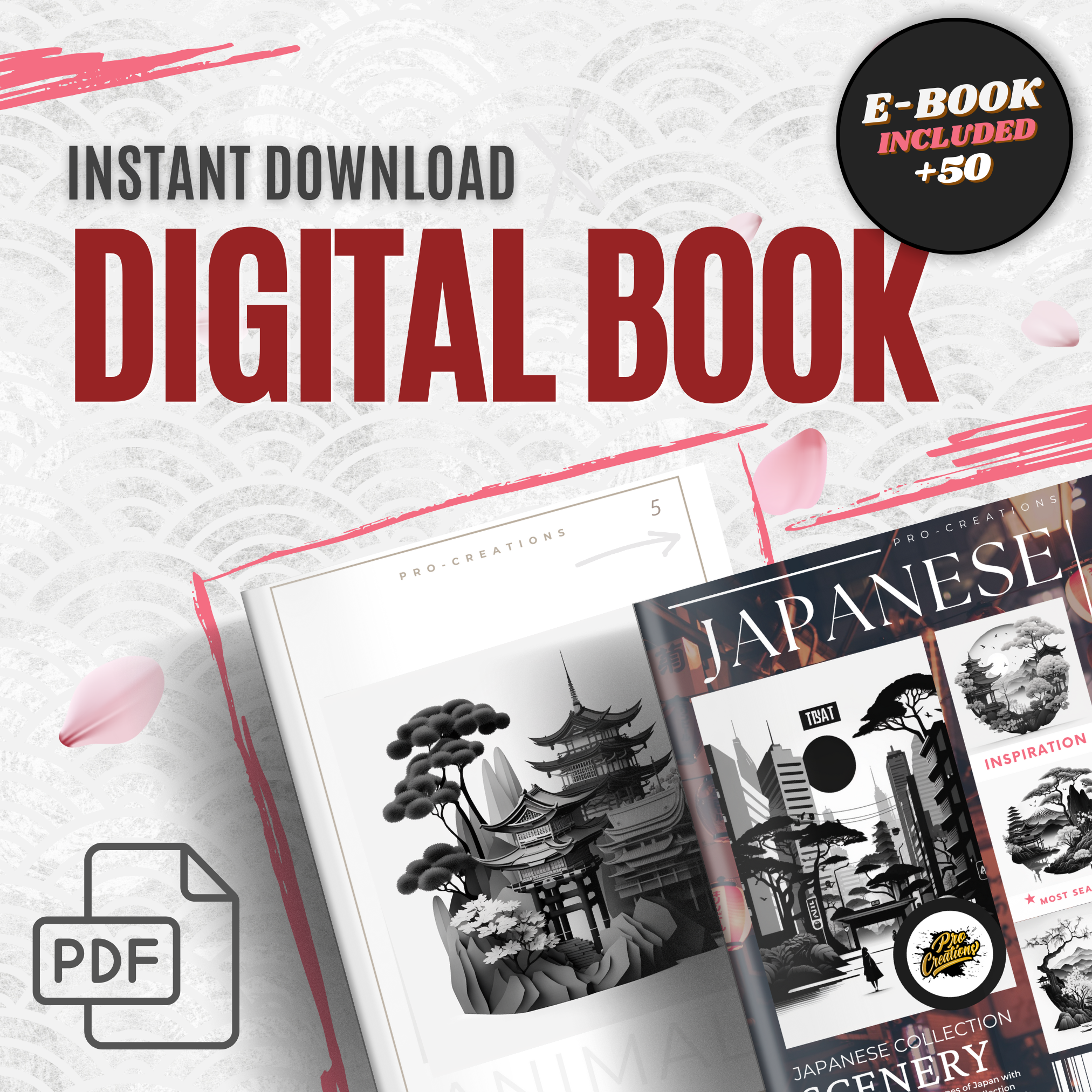 Colección de diseño de referencia digital de paisajes japoneses: 50 imágenes de Procreate y Sketchbook