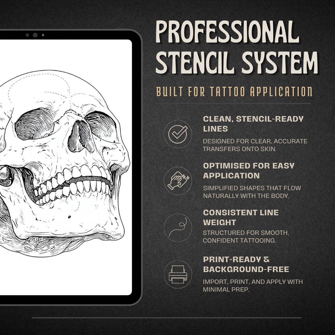 Skulls Procreate tattoo brush stamp set — design 6