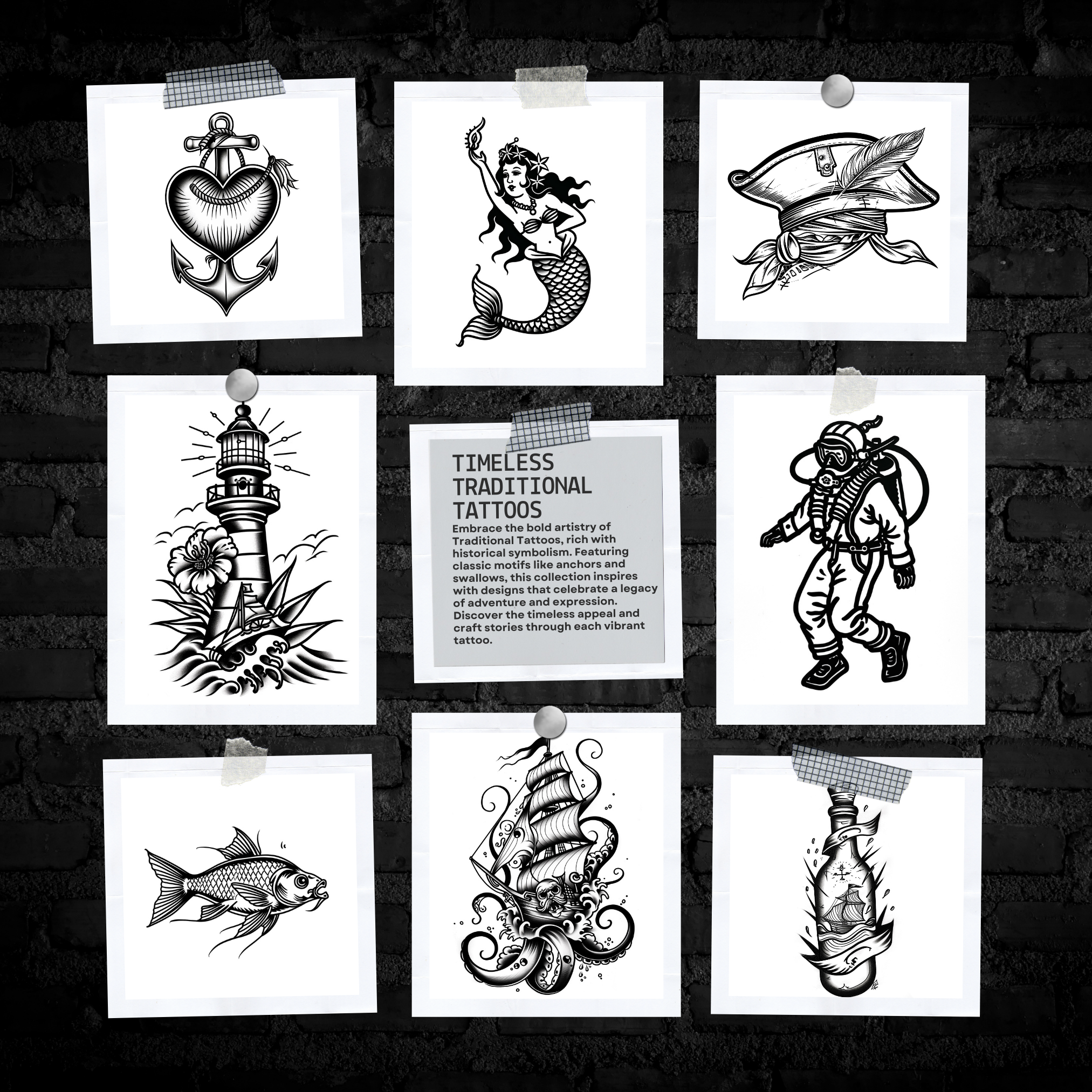 Traditional Nautical Flash Stamp Pack – Bold Maritime Tattoo Designs for Procreate & Sketchbook