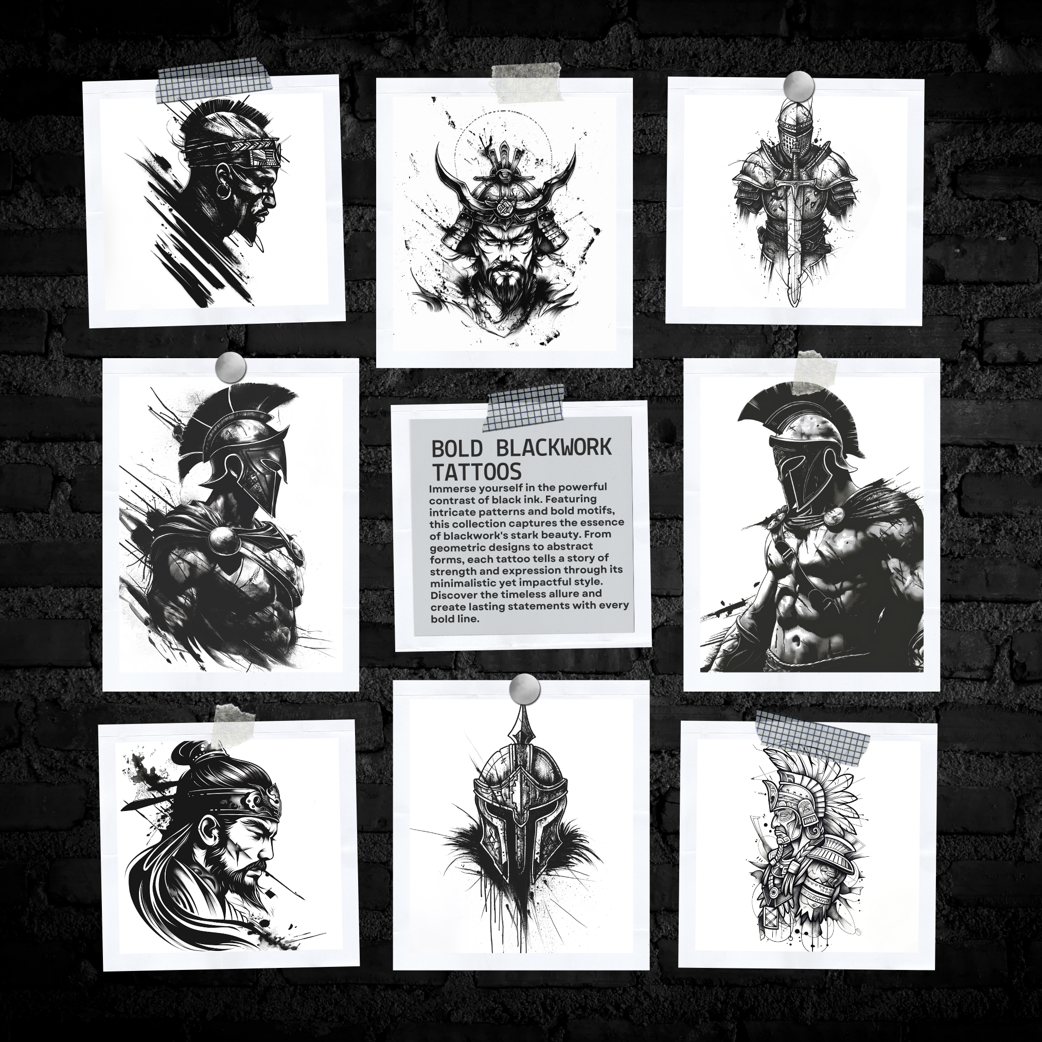 Blackwork Warriors Flash Stamp Pack – Bold Warrior Tattoo Designs for Procreate & Sketchbook