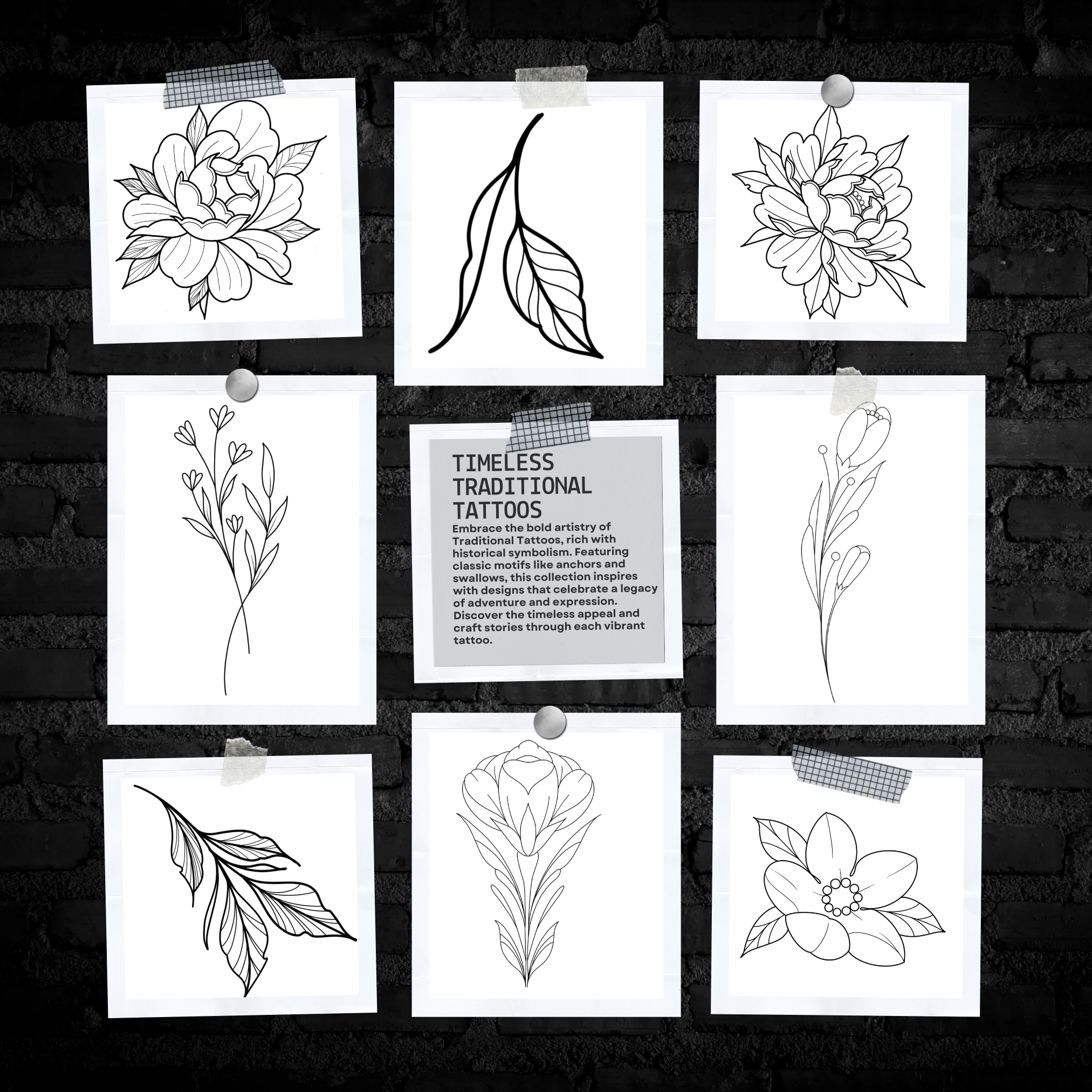 Neo-Traditional Botanical Beauty Flash Stamp Pack – Bold Floral & Nature Tattoo Designs for Procreate & Sketchbook