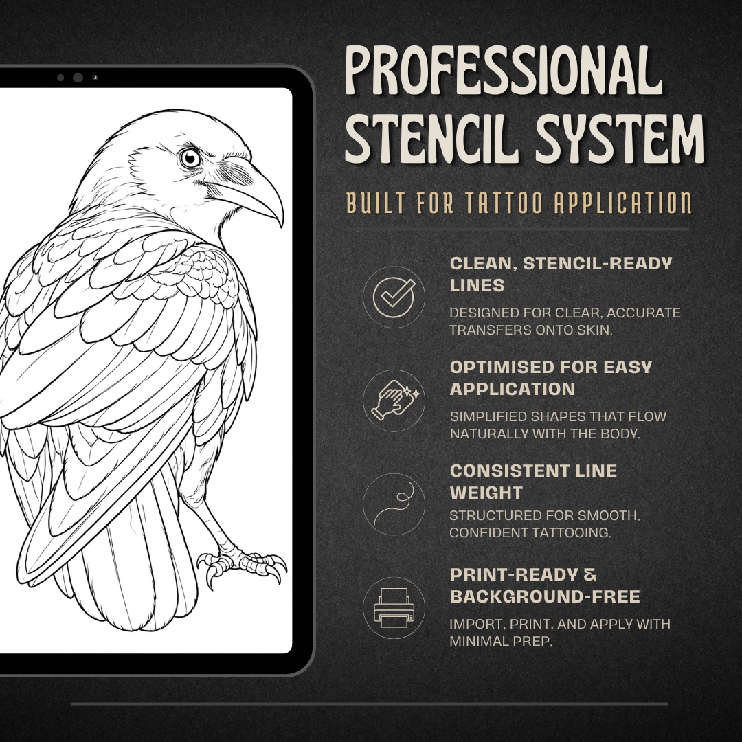 Crows Procreate Brush Set | 40 Tattoo Designs + Stencils