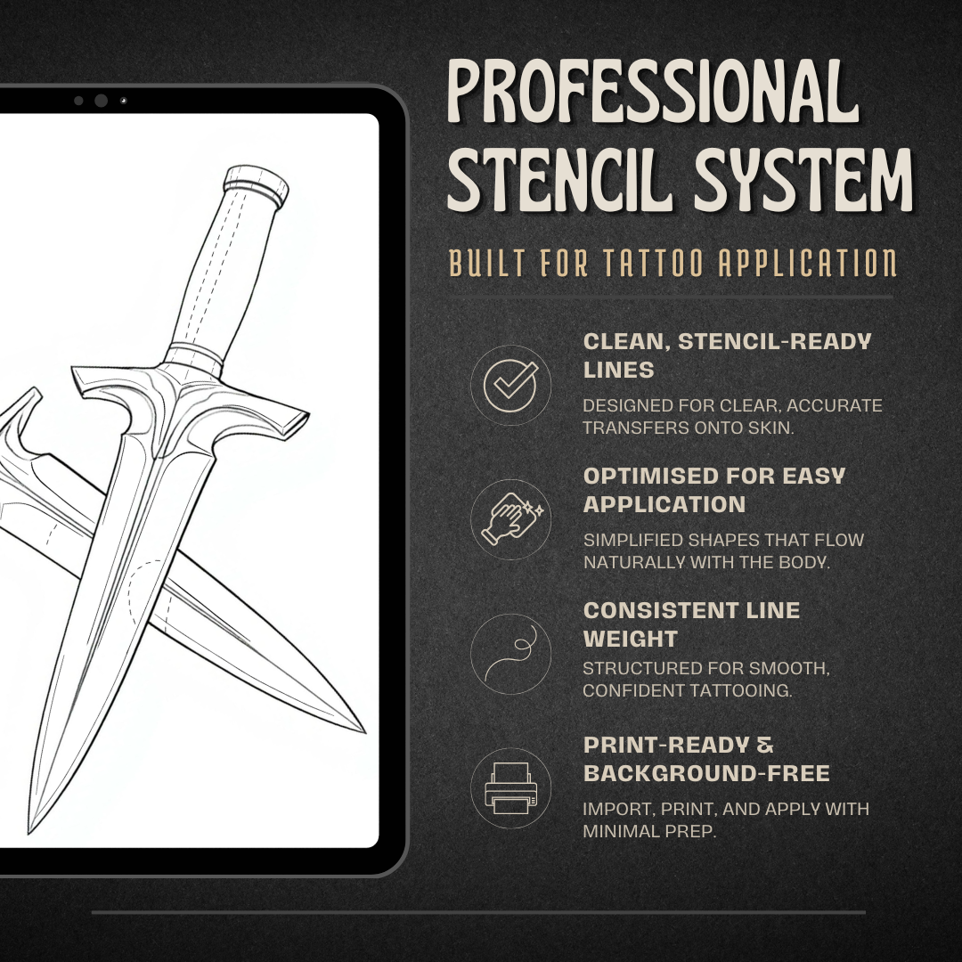Daggers Procreate tattoo brush stamp set — design 6