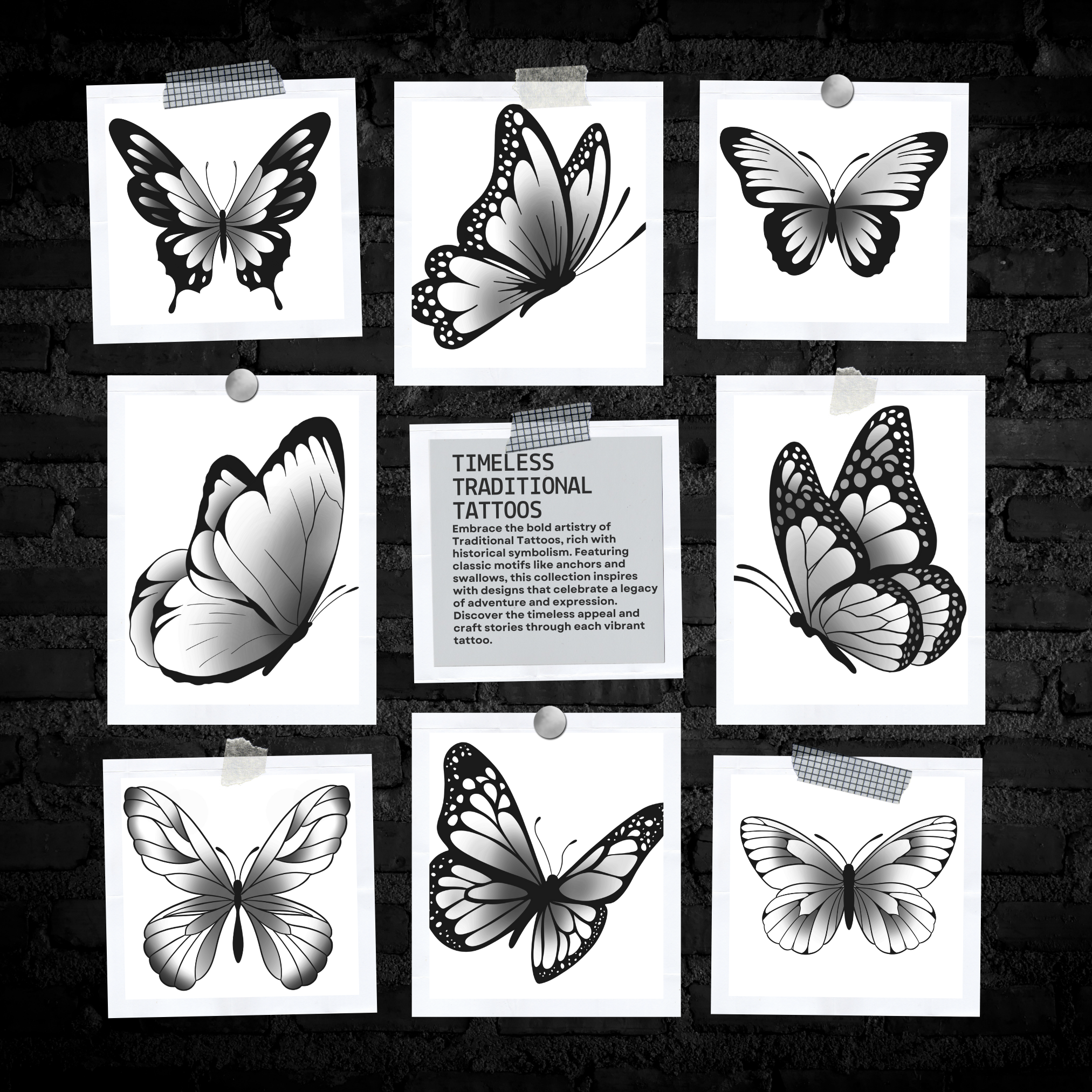 Neo-Traditional Butterflies Flash Stamp Pack – Bold Butterfly Tattoo Designs for Procreate & Sketchbook