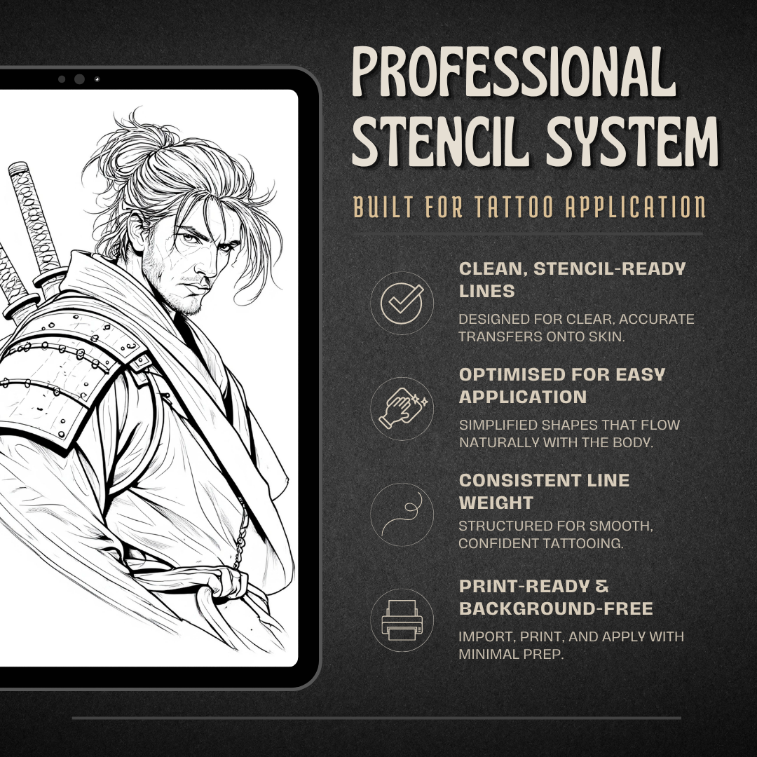 Samurai Warriors Procreate tattoo brush stamp set — design 6