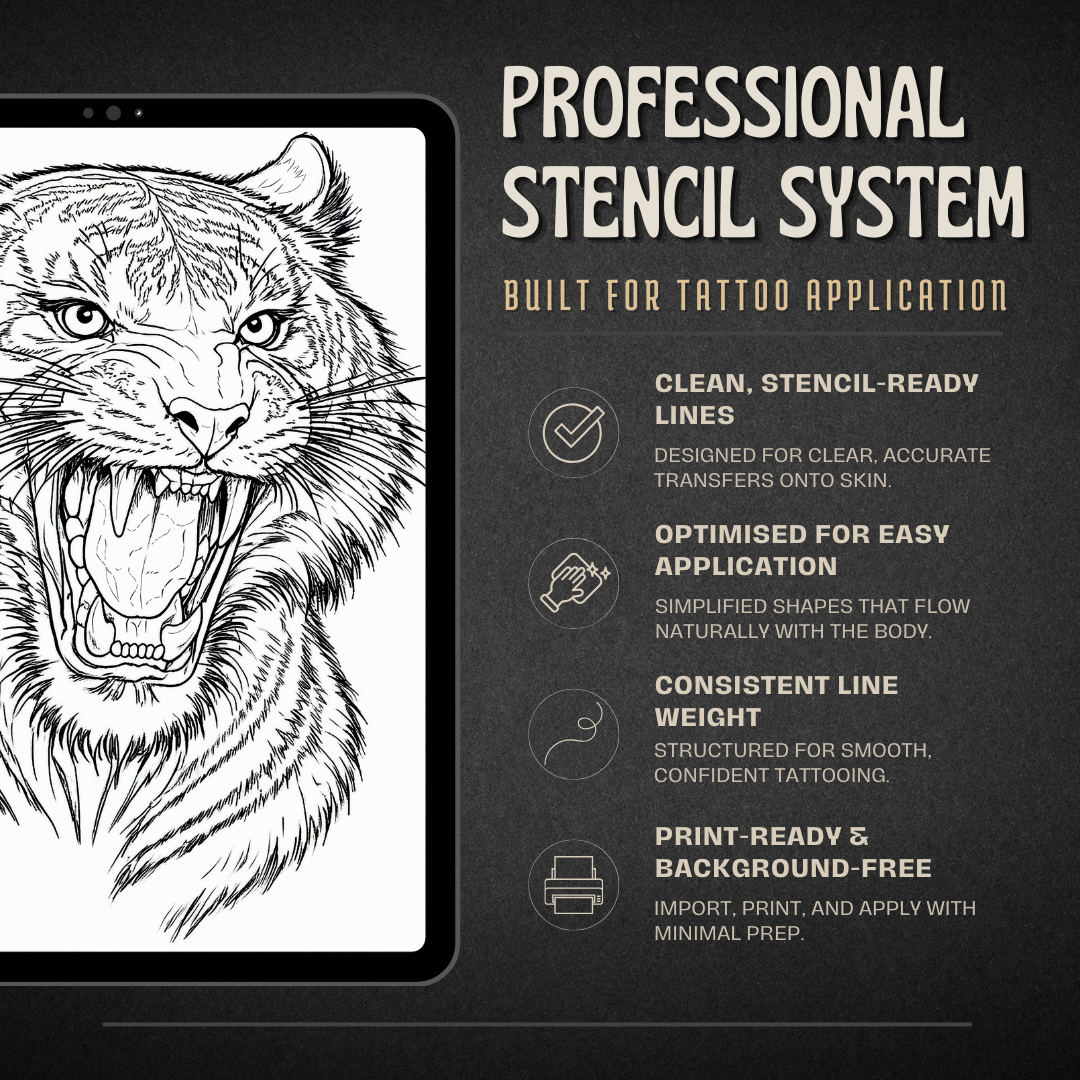 Tigers Procreate tattoo brush stamp set — design 6