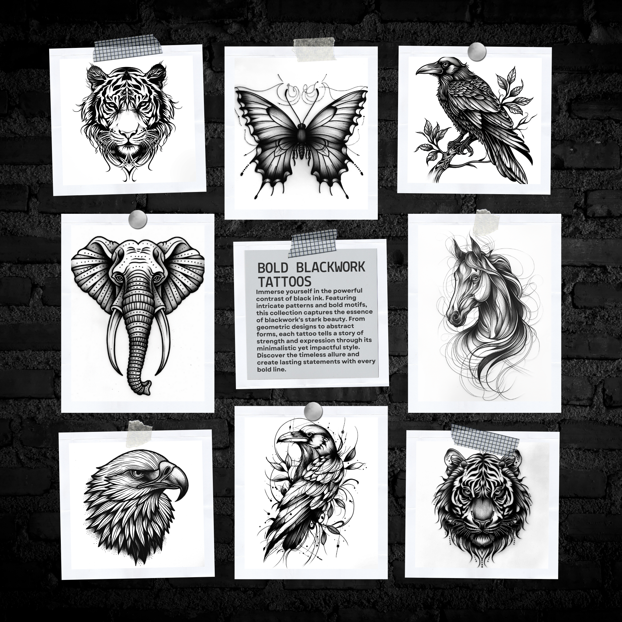 Blackwork Animals Flash Stamp Pack – Bold Tattoo Designs for Procreate & Sketchbook