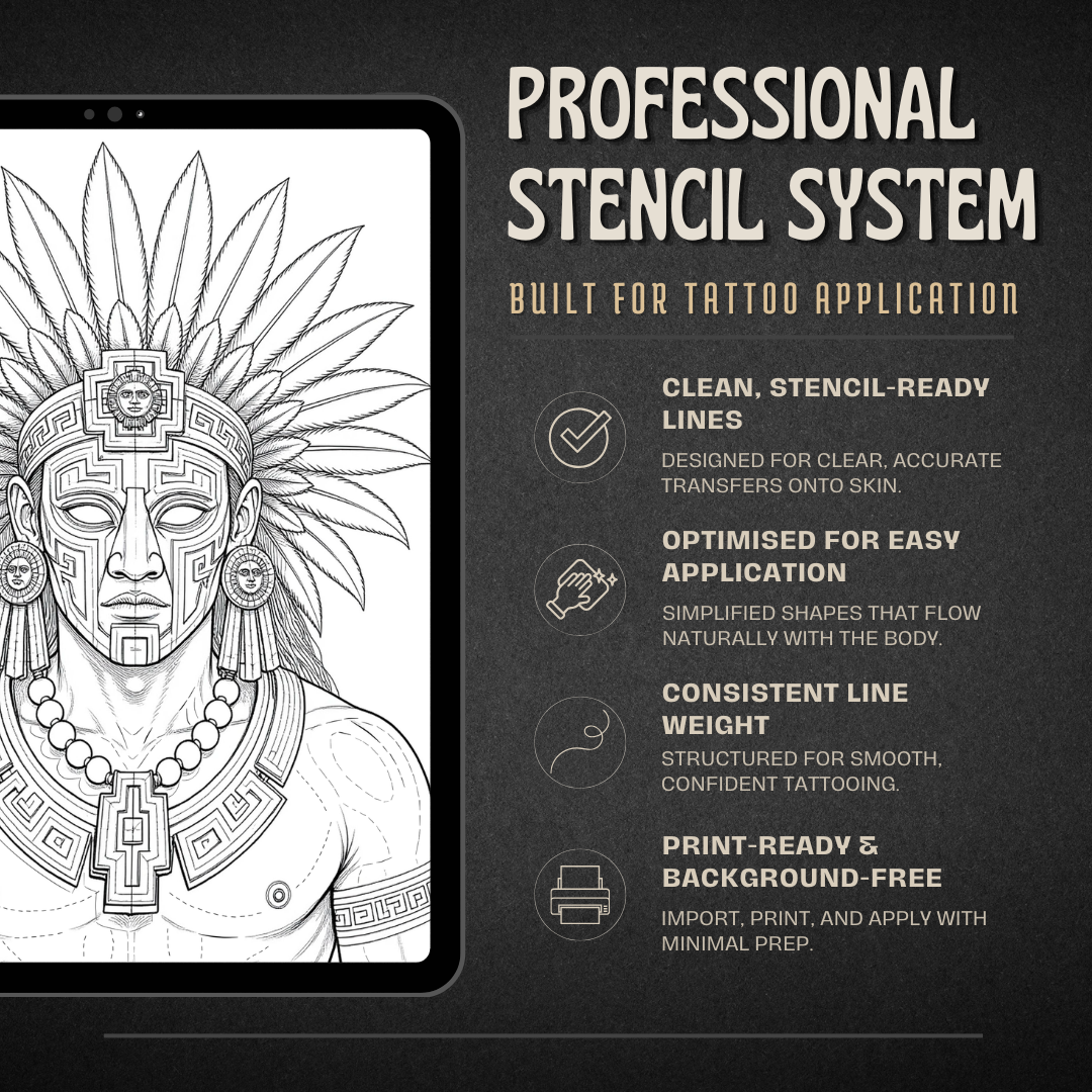 Aztec Warriors Procreate tattoo brush stamp set — design 6