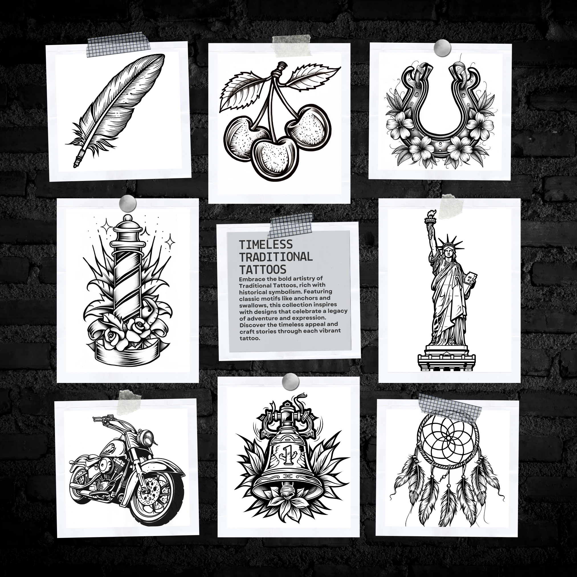 Traditional Classic America Flash Stamp Pack – Bold American Tattoo Designs for Procreate & Sketchbook