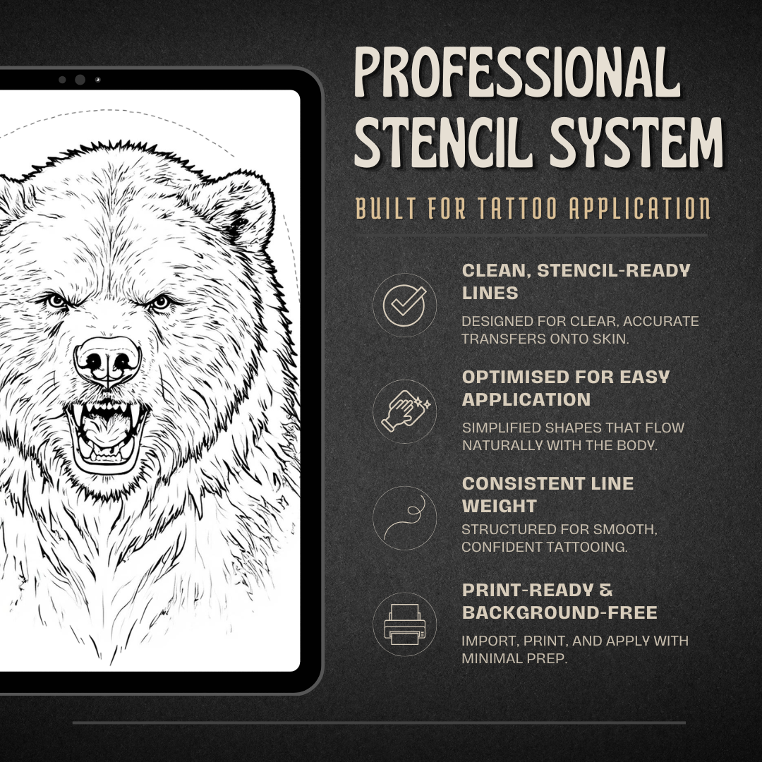 Bears Procreate tattoo brush stamp set — design 6