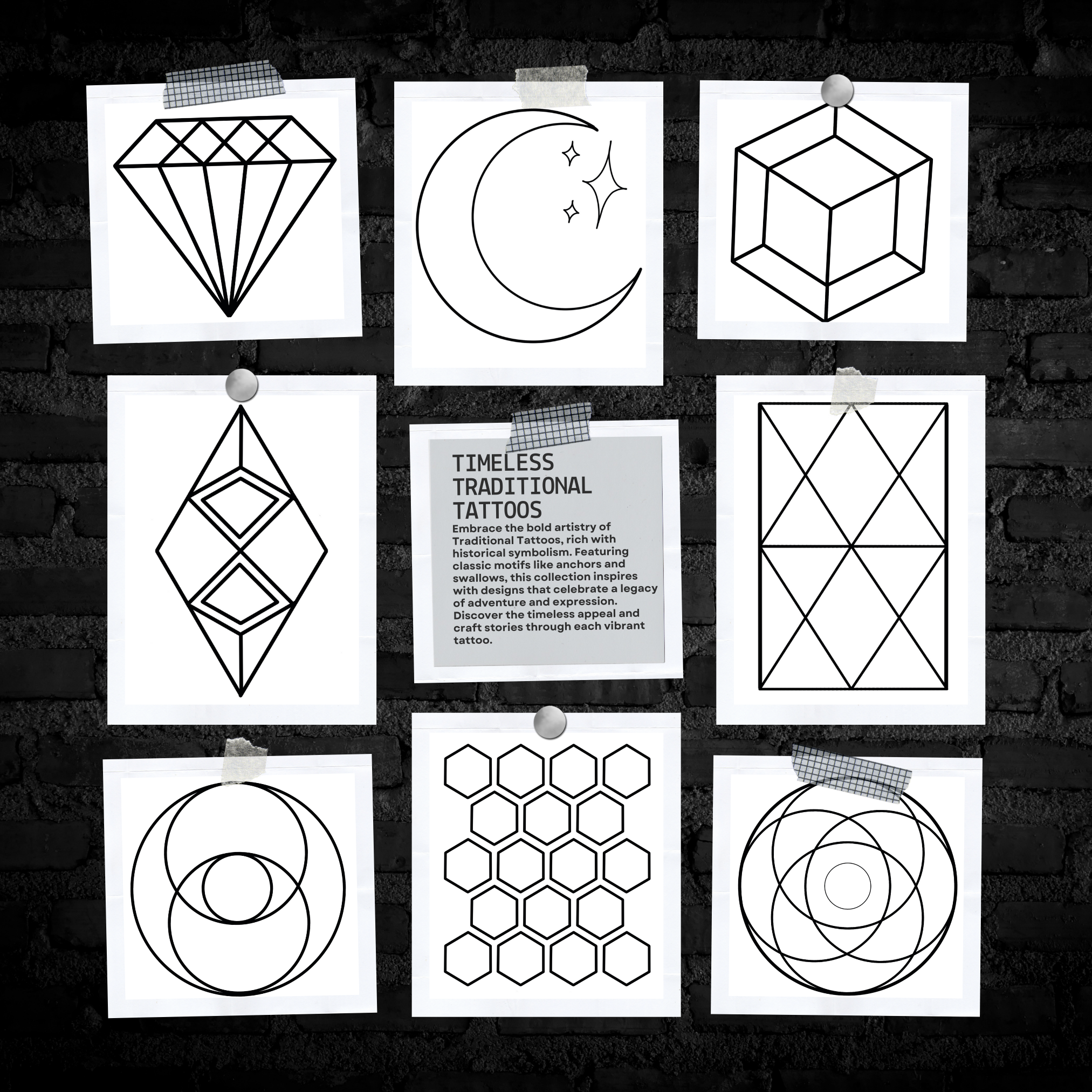 Geometric Shapes Flash Stamp Pack – Bold Geometric Tattoo Designs for Procreate & Sketchbook