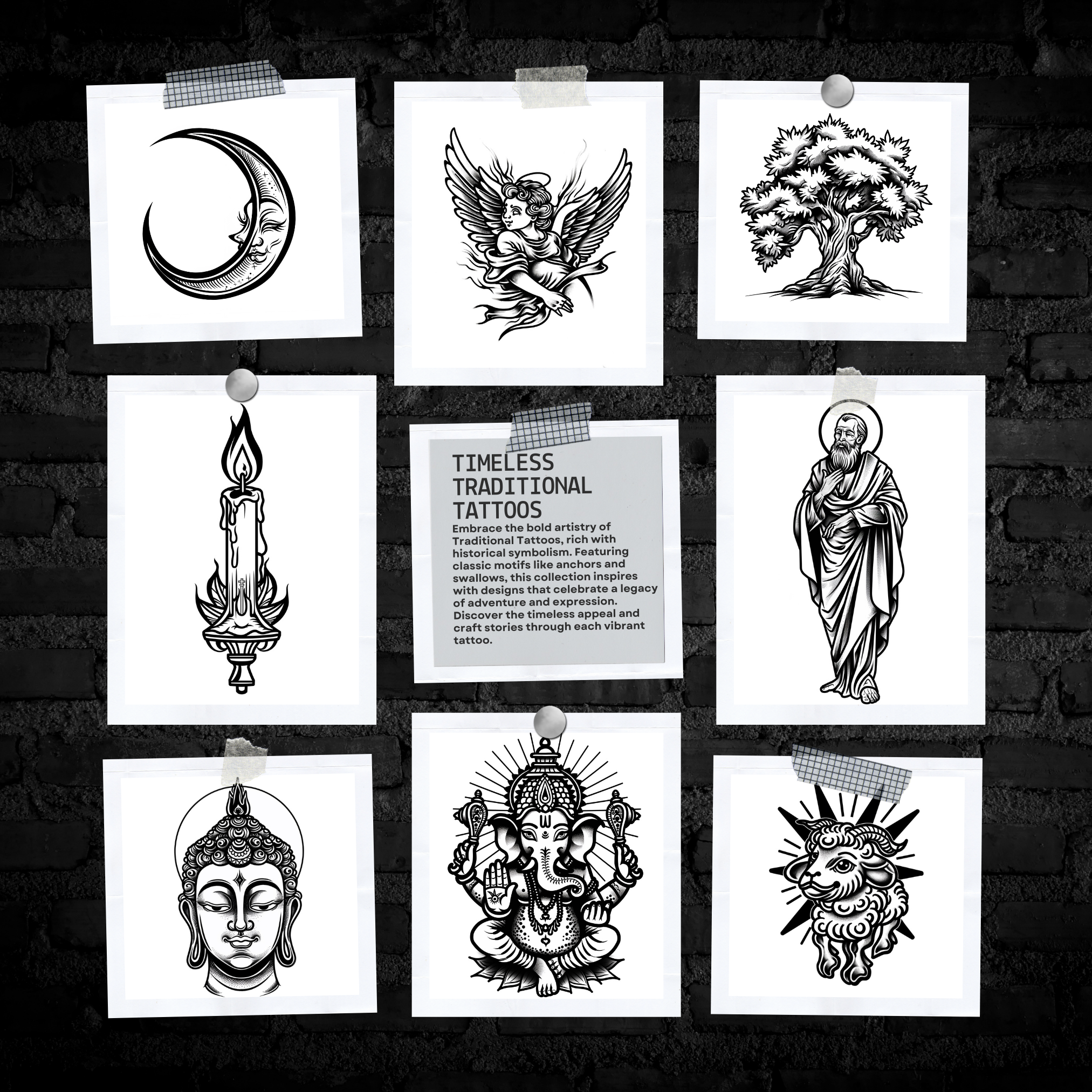 Traditional Spiritual & Religious Flash Stamp Pack – Classic Religious Tattoo Designs for Procreate & Sketchbook