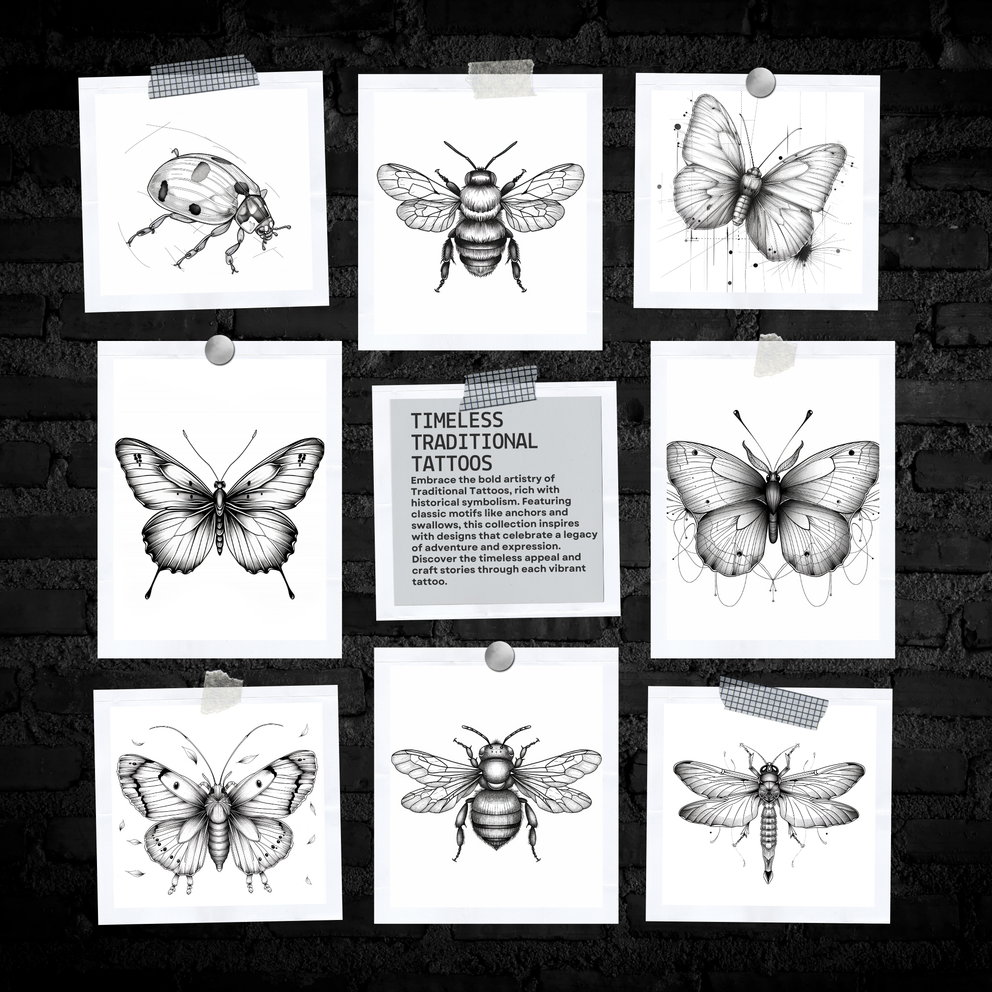 Fine Line & Minimalistic Insects & Bugs Flash Stamp Pack – Delicate Bug Tattoo Designs for Procreate & Sketchbook