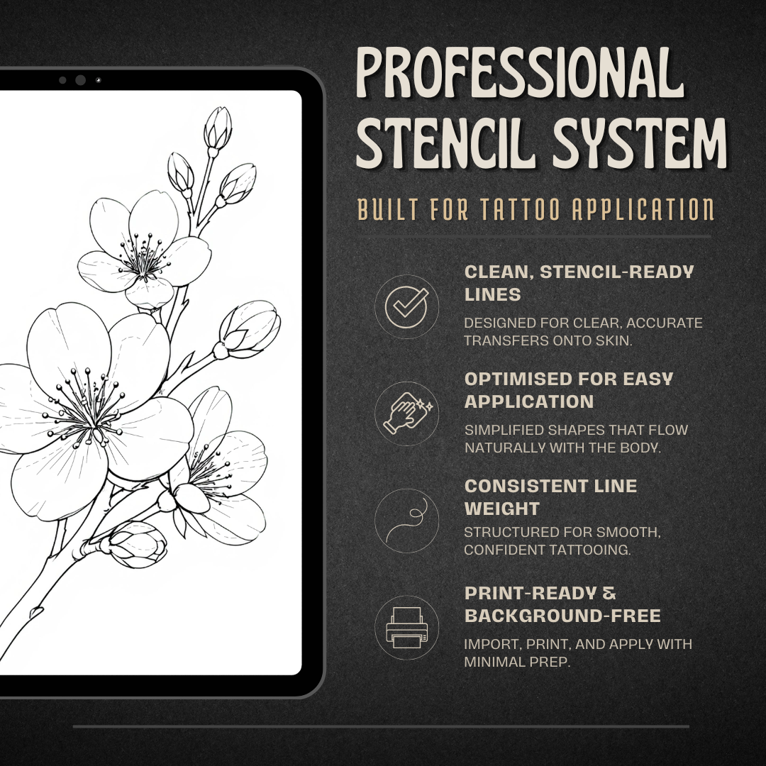 Cherry Blossoms Procreate tattoo brush stamp set — design 6