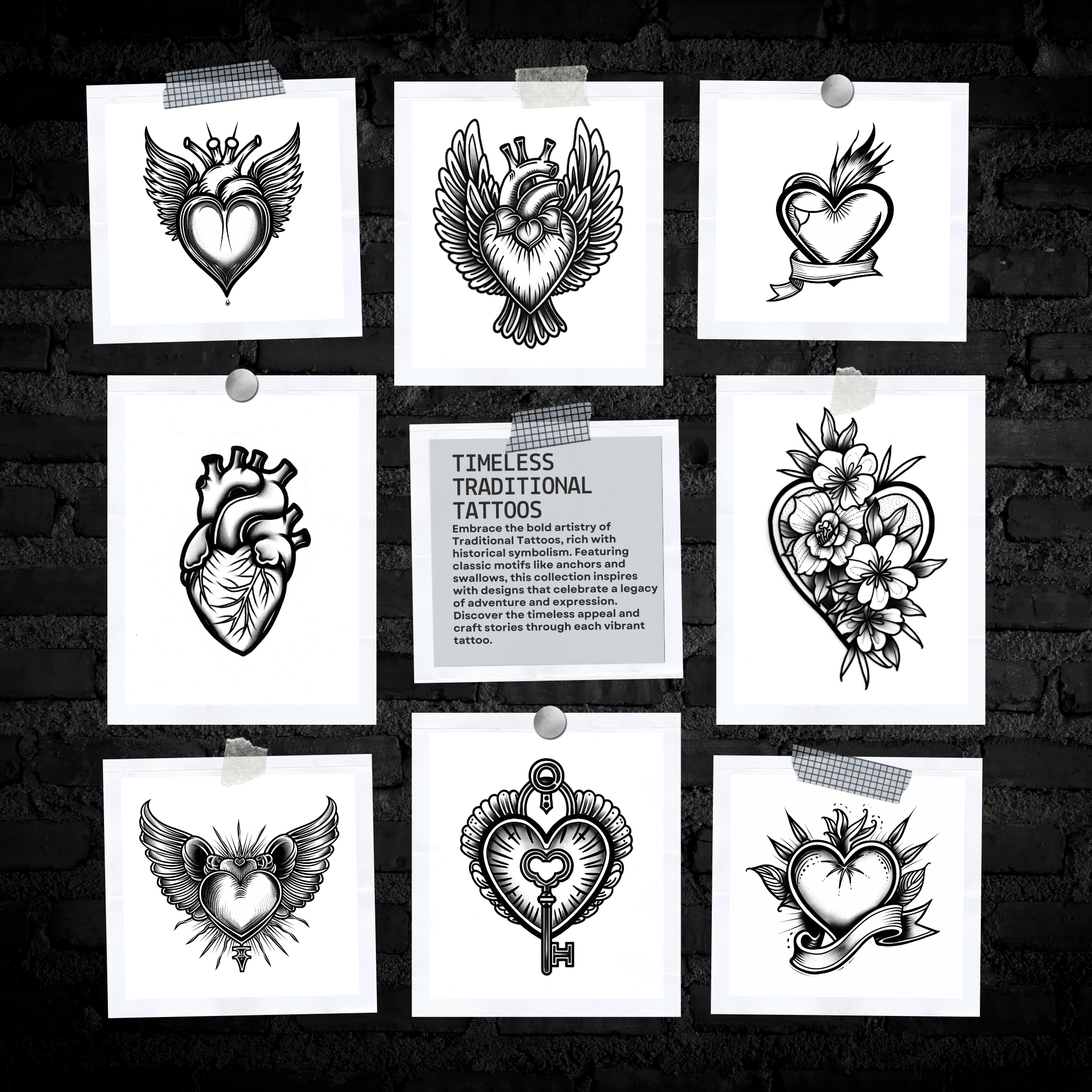 Traditional Heart and Banner Flash Stamp Pack – Classic Tattoo Designs for Procreate & Sketchbook