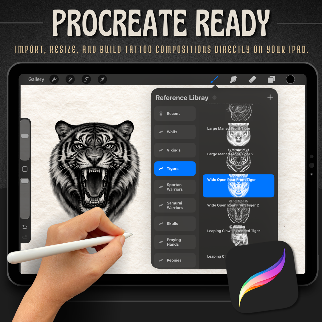 Tigers Procreate tattoo brush stamp set — design 7