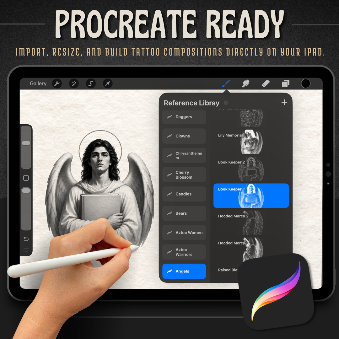 Angels Procreate tattoo brush stamp set — design 7