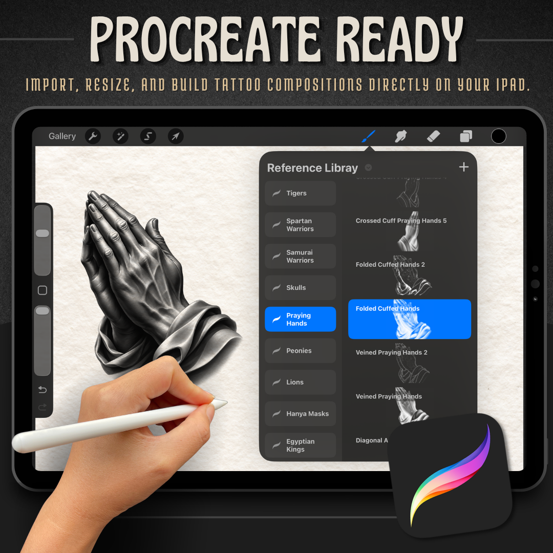 Praying Hands Procreate tattoo brush stamp set — design 7