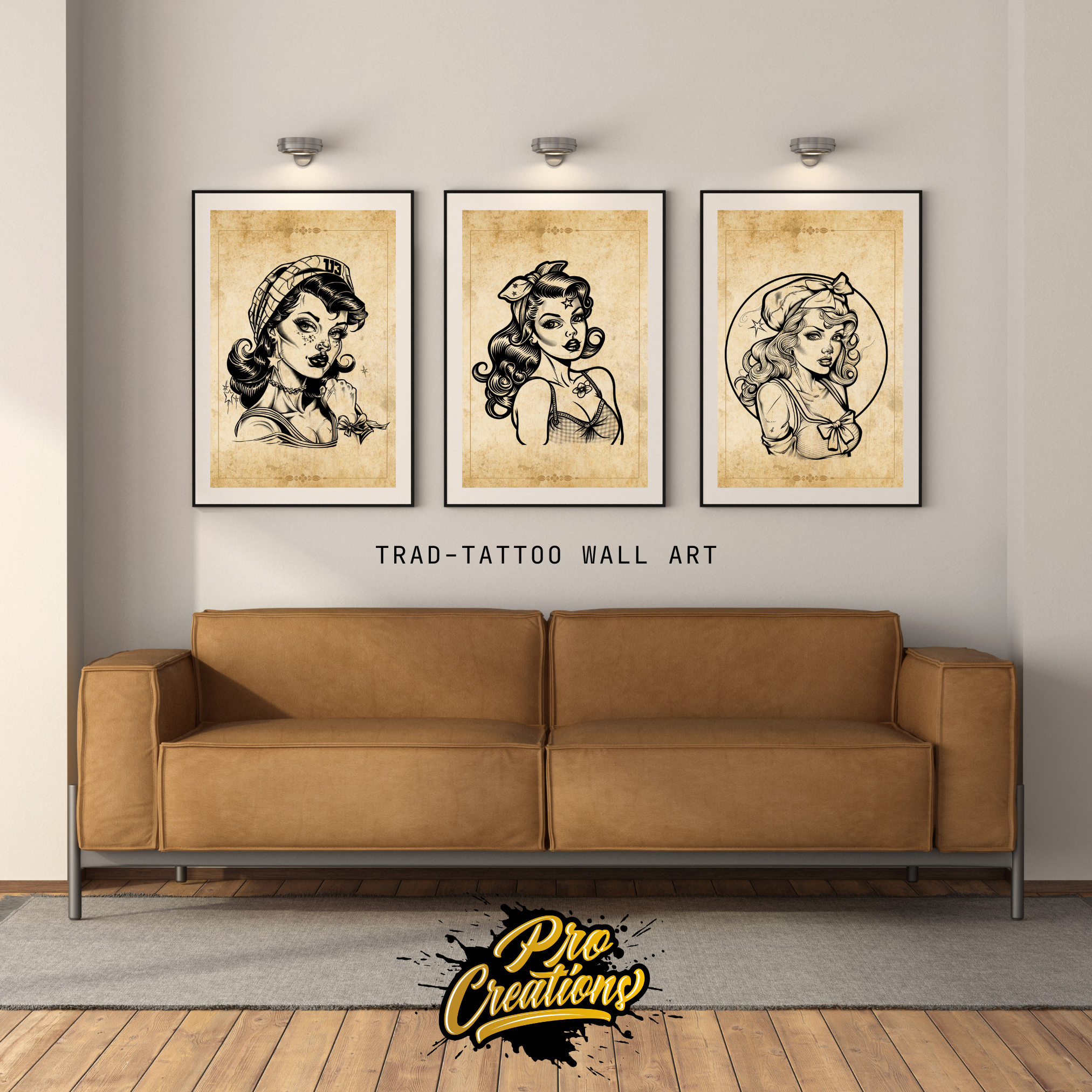 Traditional Pin-Up Girls Flash Stamp Pack – Classic Pin-Up Tattoo Designs for Procreate & Sketchbook