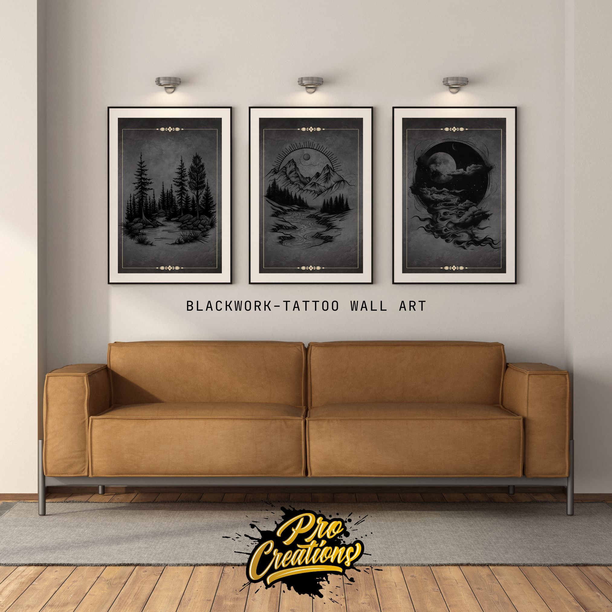 Blackwork Landscapes Flash Stamp Pack – Bold Scenic Tattoo Designs for Procreate & Sketchbook